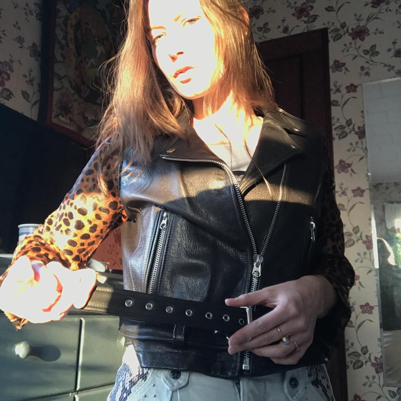 leather moto jacket pony hide cheetah shoulder