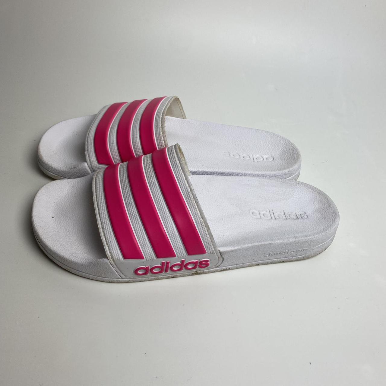 Adidas Originals Women's White and Pink Slides | Depop