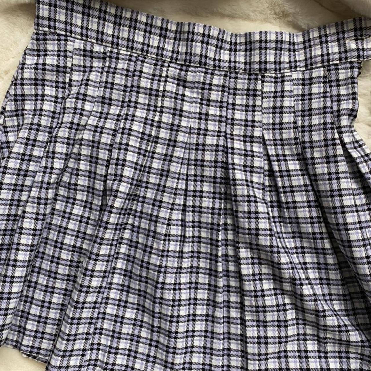 Bershka purple plaid pleated miniskirt, size... - Depop