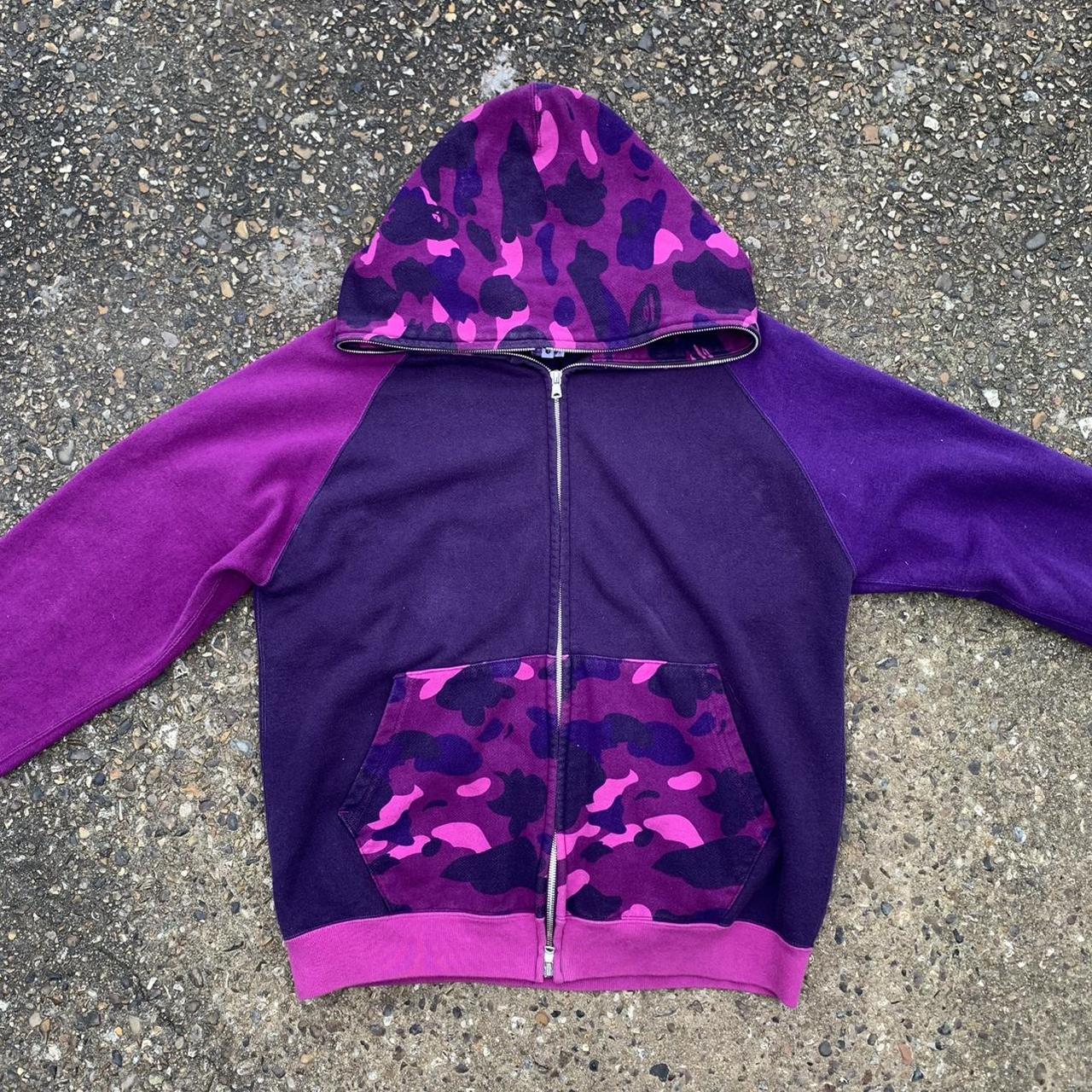 bape a bathing ape 2005 purple colour block hoodie... - Depop