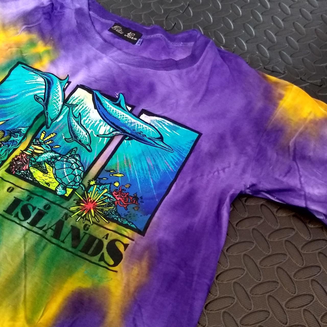 Vintage purple and yellow/green tie dye t-shirt with... - Depop