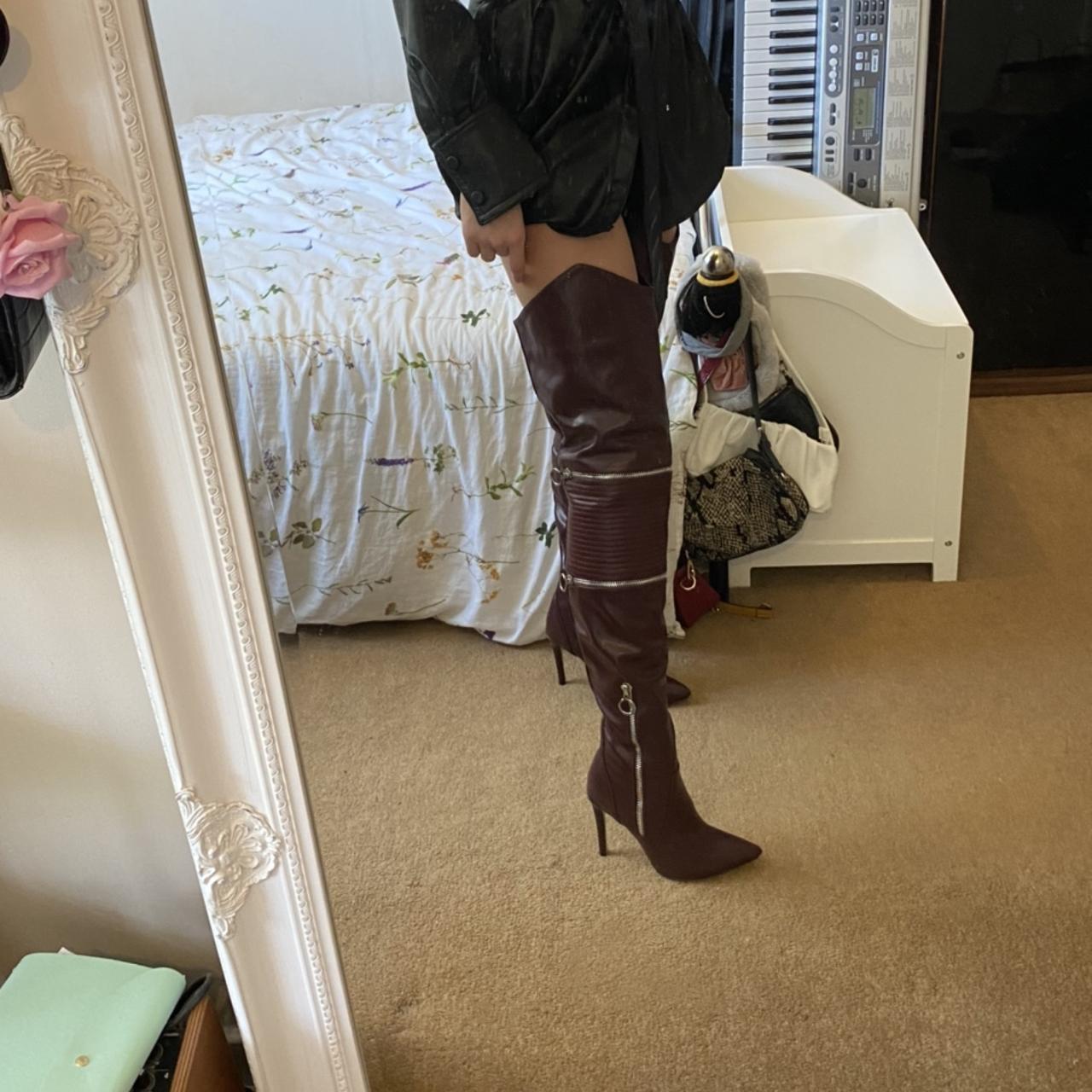 Thigh high burgundy grungy boots from PLT, I think... - Depop