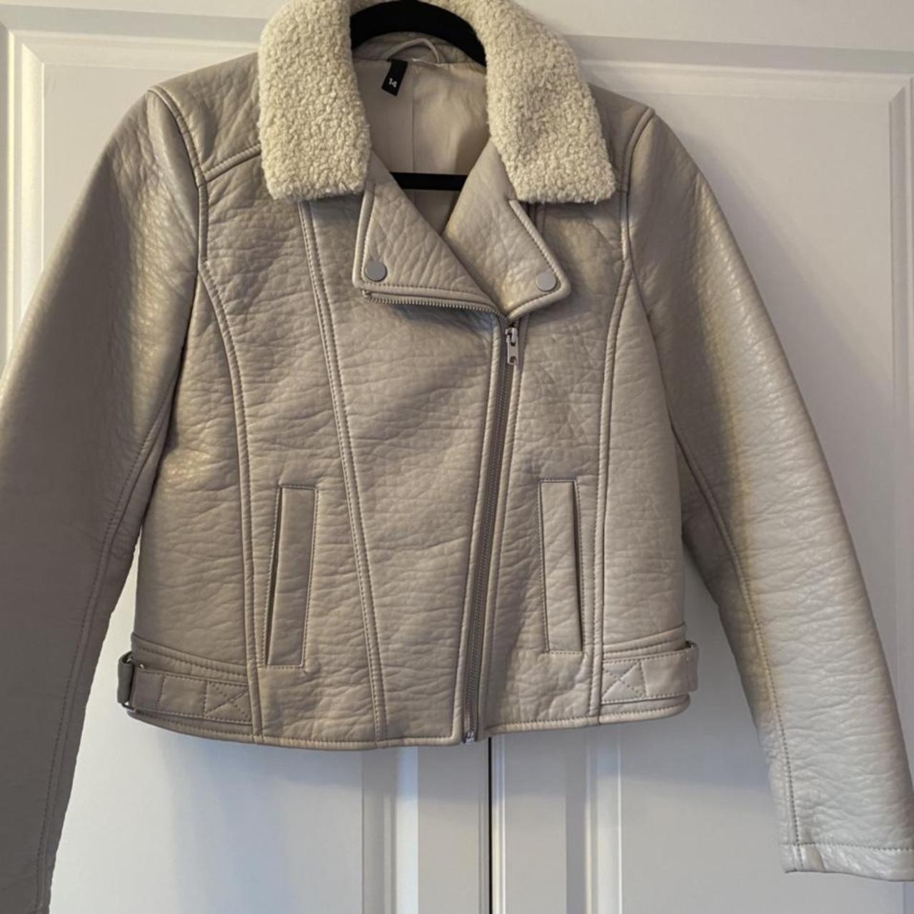 h&m cream leather jacket