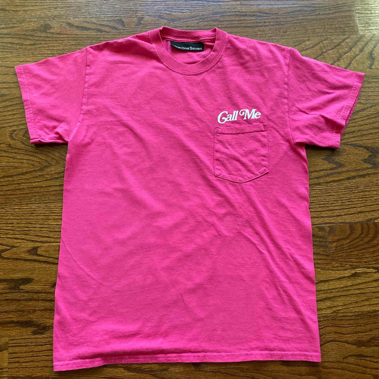 Call Me Nine One Seven Pocket Tee, Dark pink color....