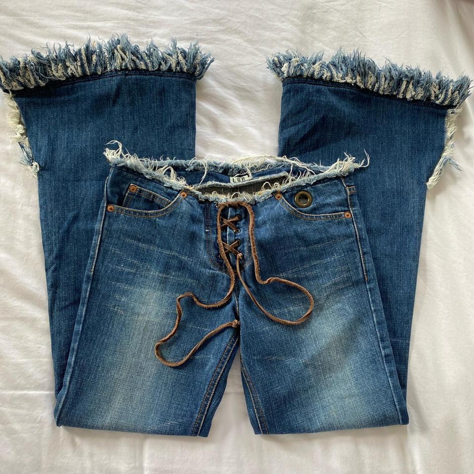 L.G.B. flare lace up low rise jeans Labeled a size... - Depop