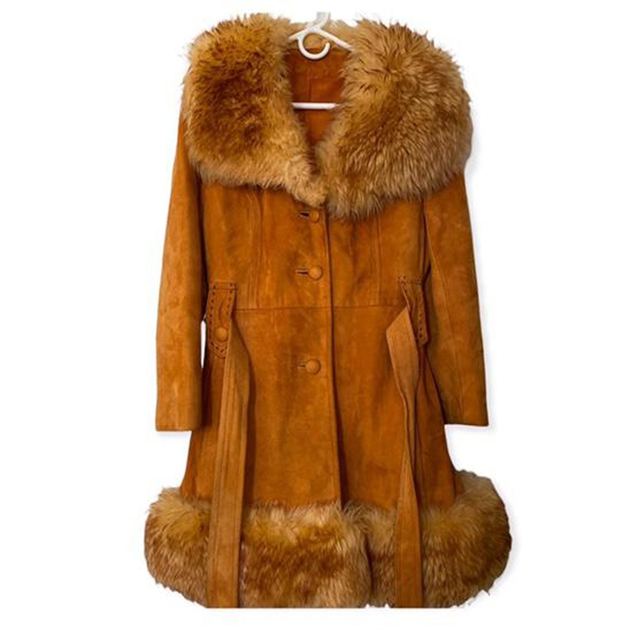 Vintage 1970s burnt orange fur trim suede coat The