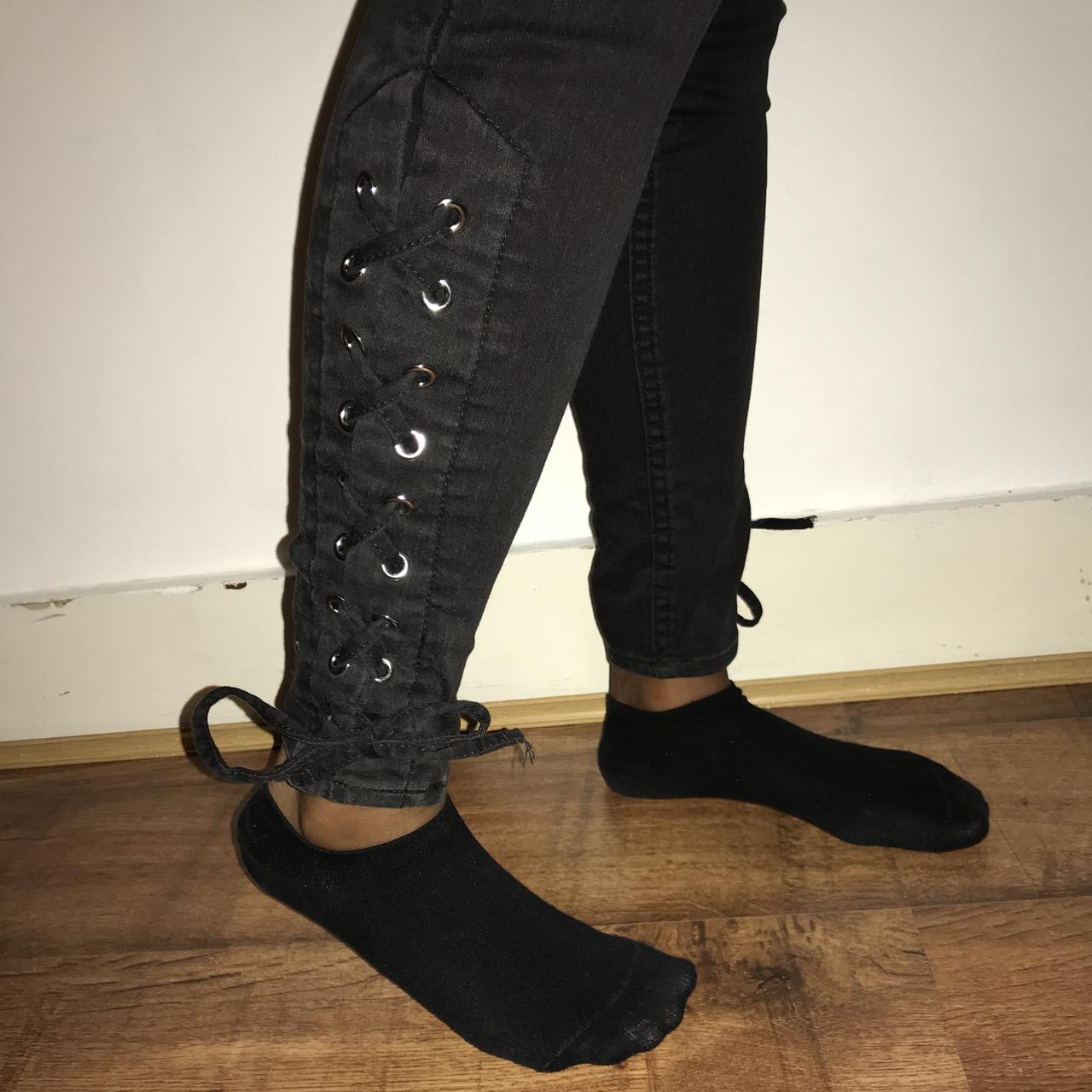 H M Black Skinny Jeans with tie up lace detail UK