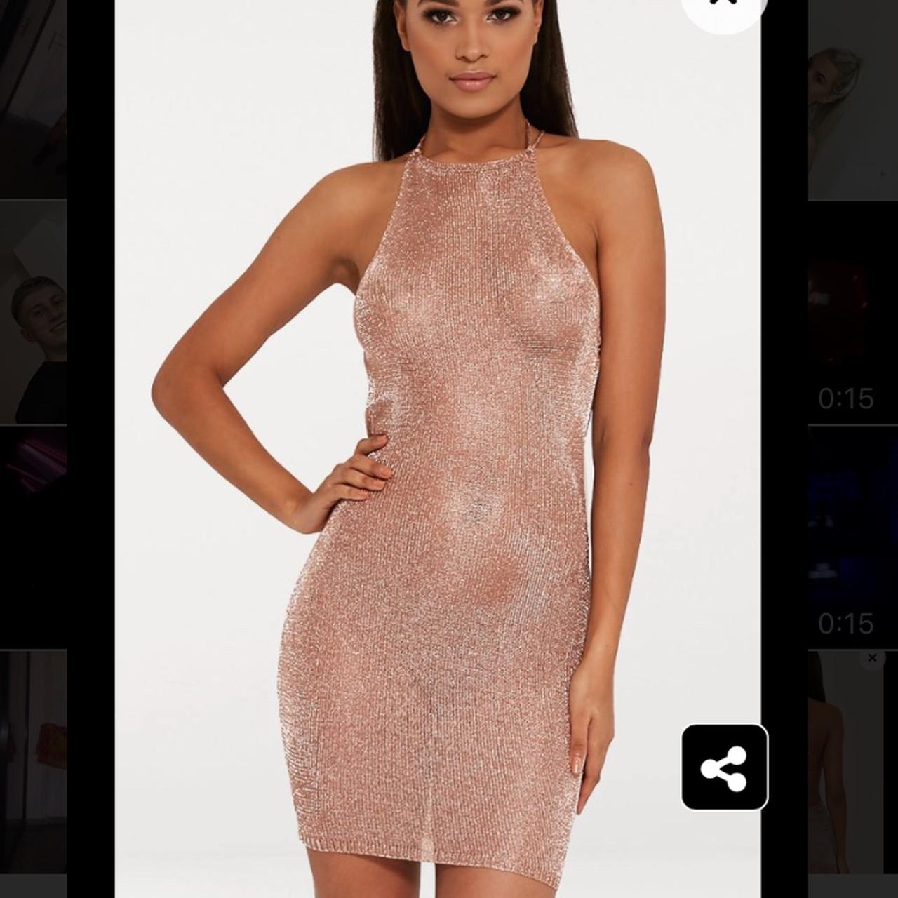 Sequin Pretty Little Thing Metallic Dress Pretty Little Thing Rose Gold  Sequin Chain Choker Mini Dress Size