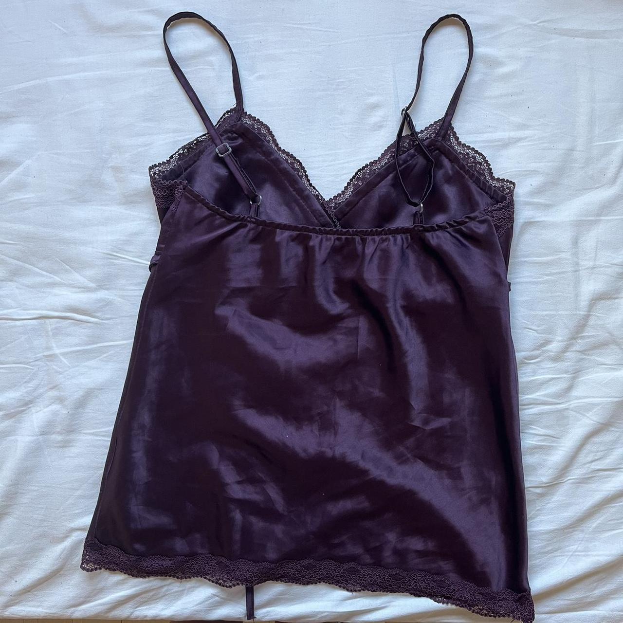 vintage purple silk cami top with lace trim and... Depop