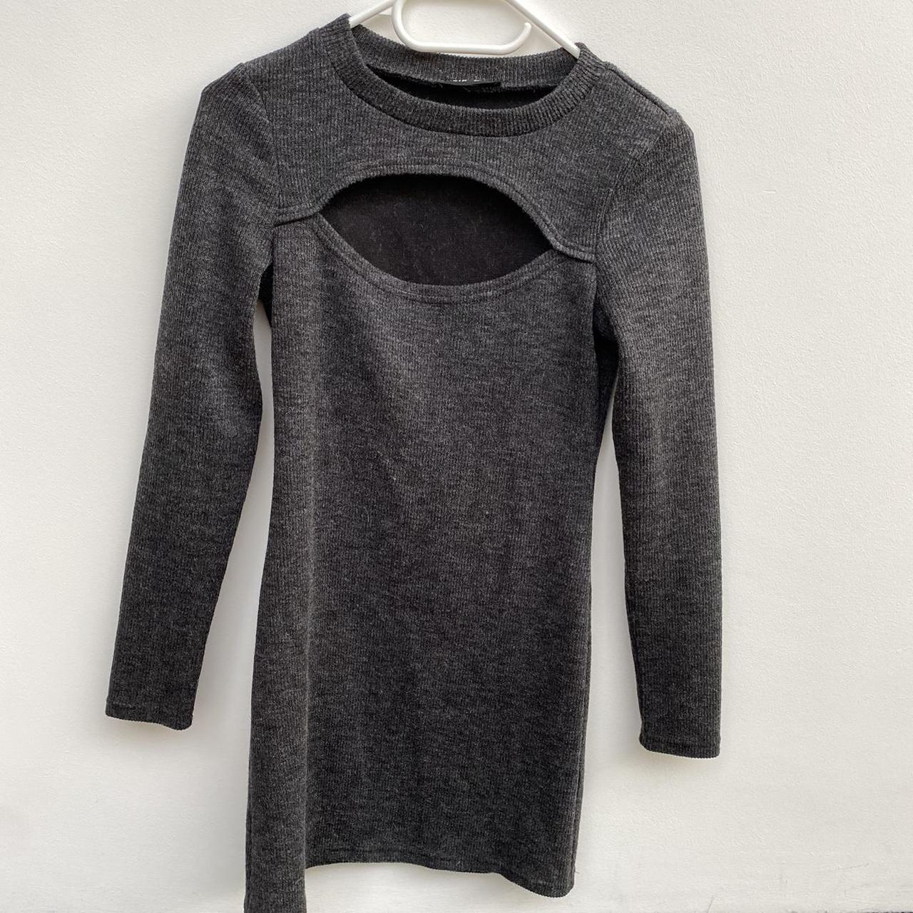 grey knit dress knit dress long sleeve knit... - Depop