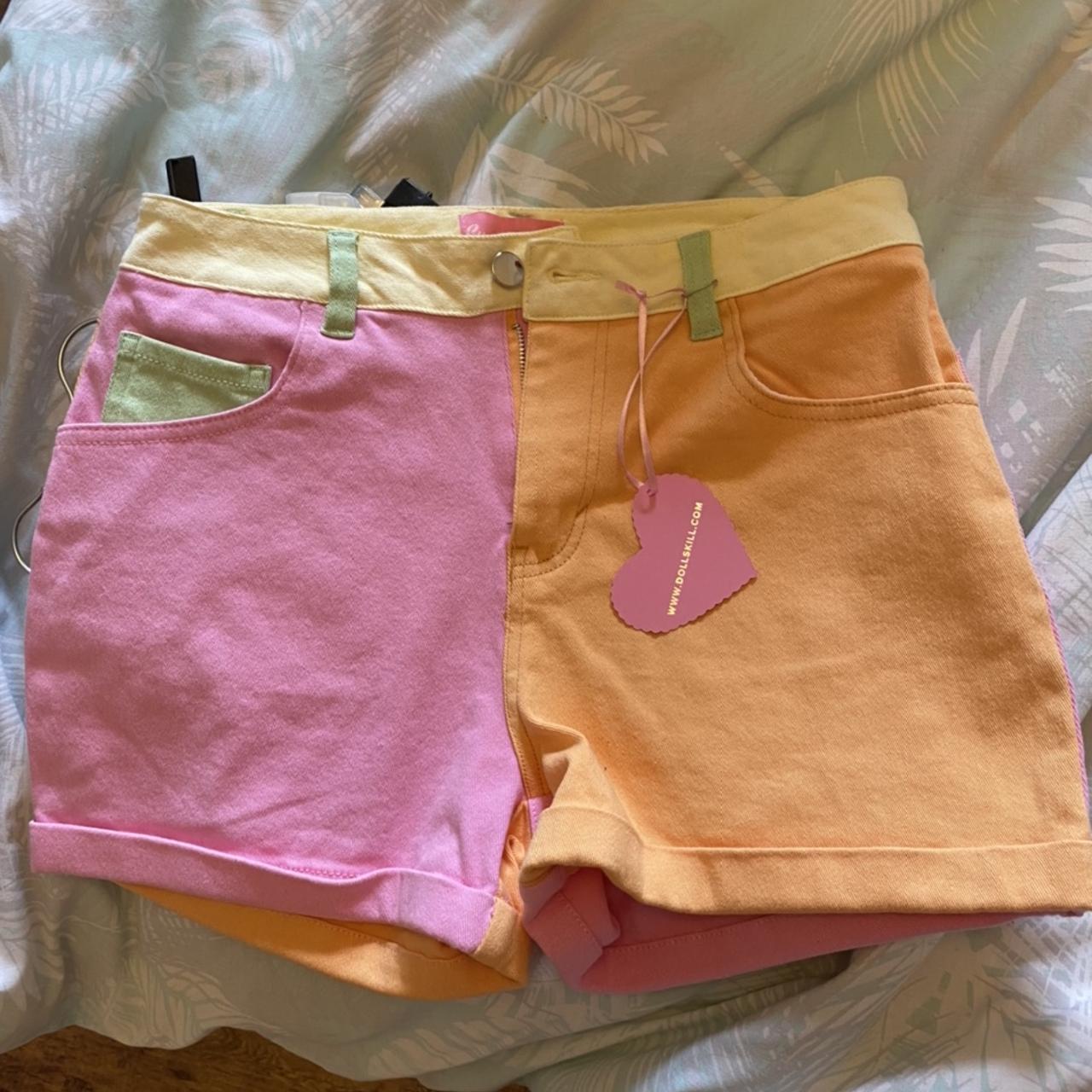 Dolls Kill Women's Pink and Orange Shorts Depop