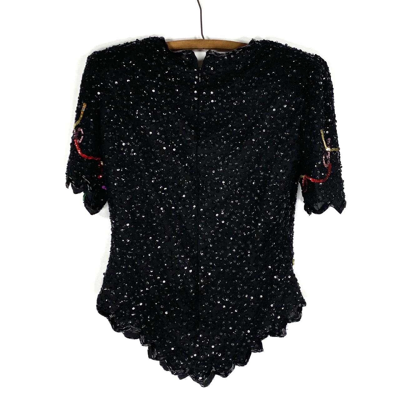 Amazing Vintage Y2K Laurence Kazar Sequin top Black... - Depop