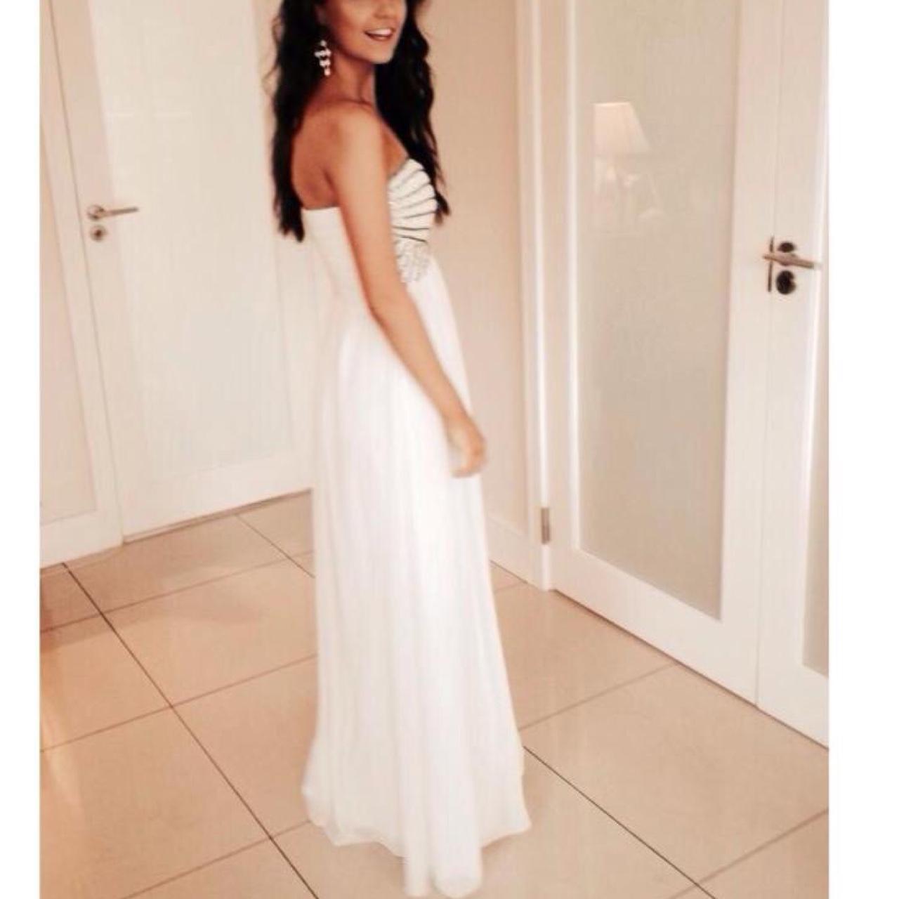 Flowy white debs dress with beading at the front Depop