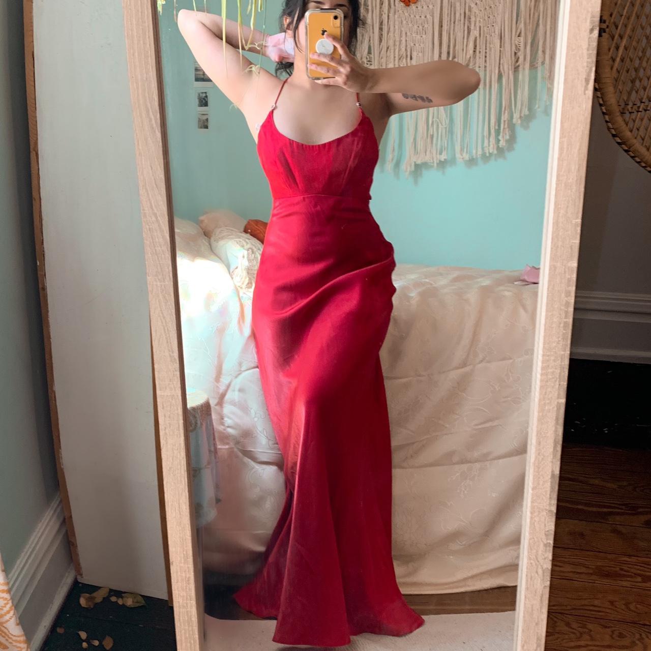 Vintage 90s Y2K Prom Dress Red Long Spaghetti Strap... Depop