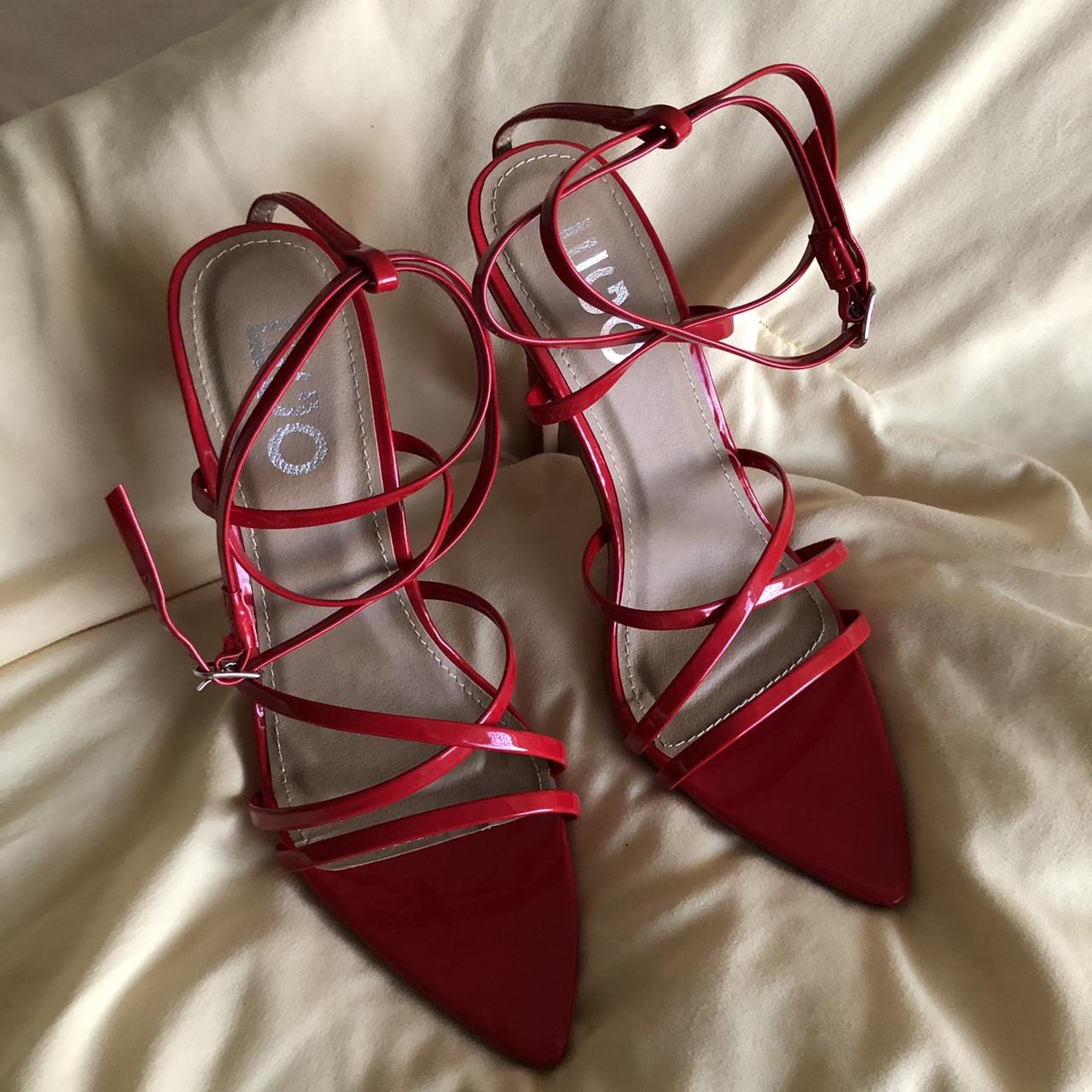 Red strappy stiletto heels with pointed toes 🌹... - Depop