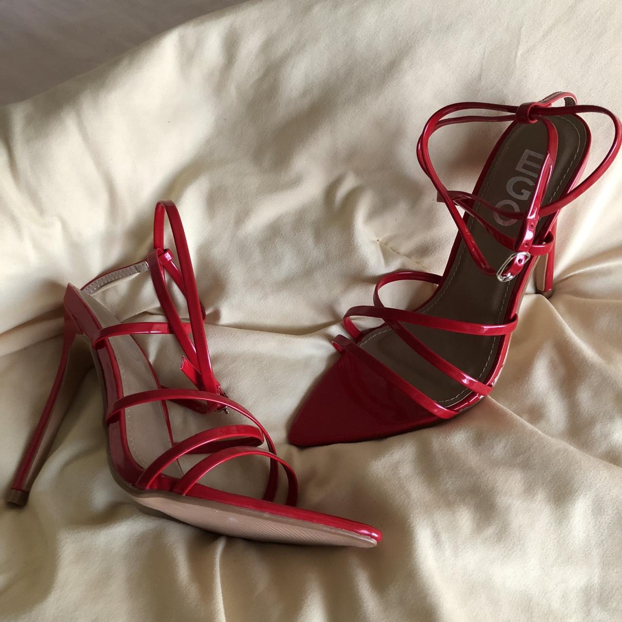 Red strappy stiletto heels with pointed toes 🌹... - Depop