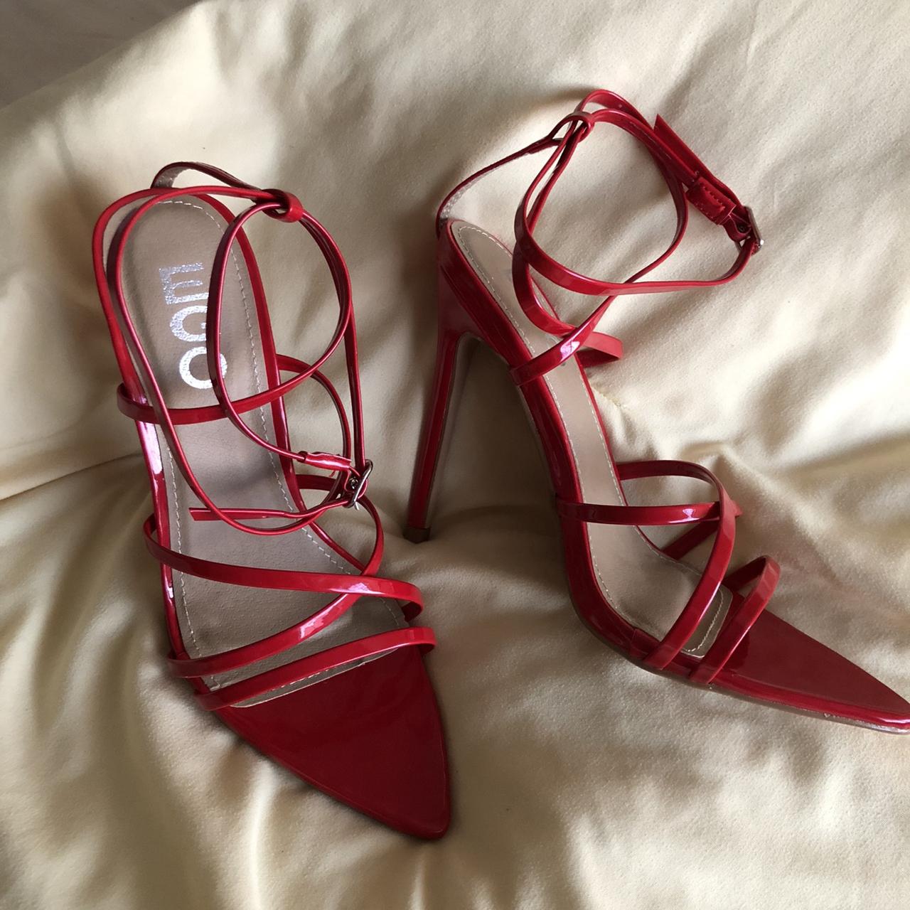 Red strappy stiletto heels with pointed toes 🌹... - Depop