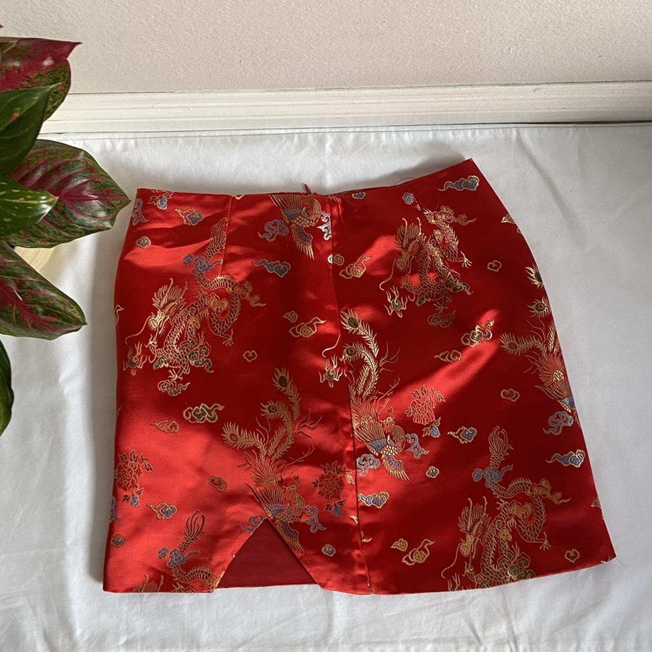cute chinese dragon print skirt fits as a size... - Depop