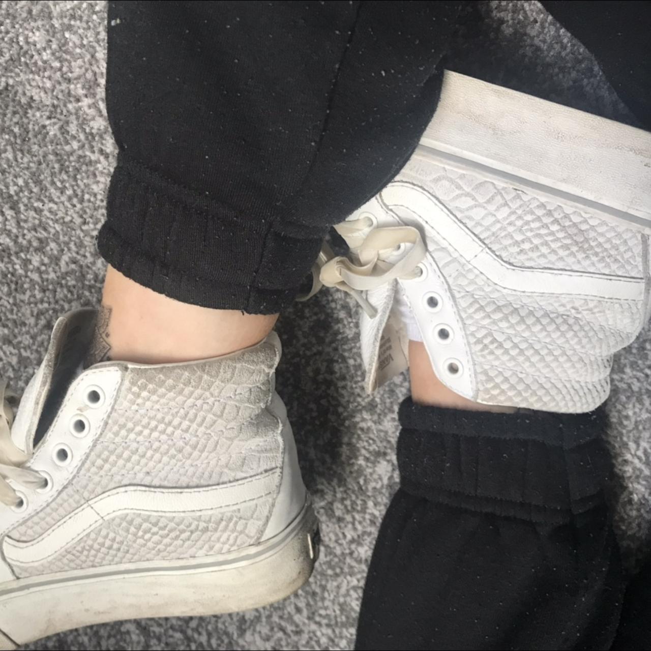 white snakeskin platform vans