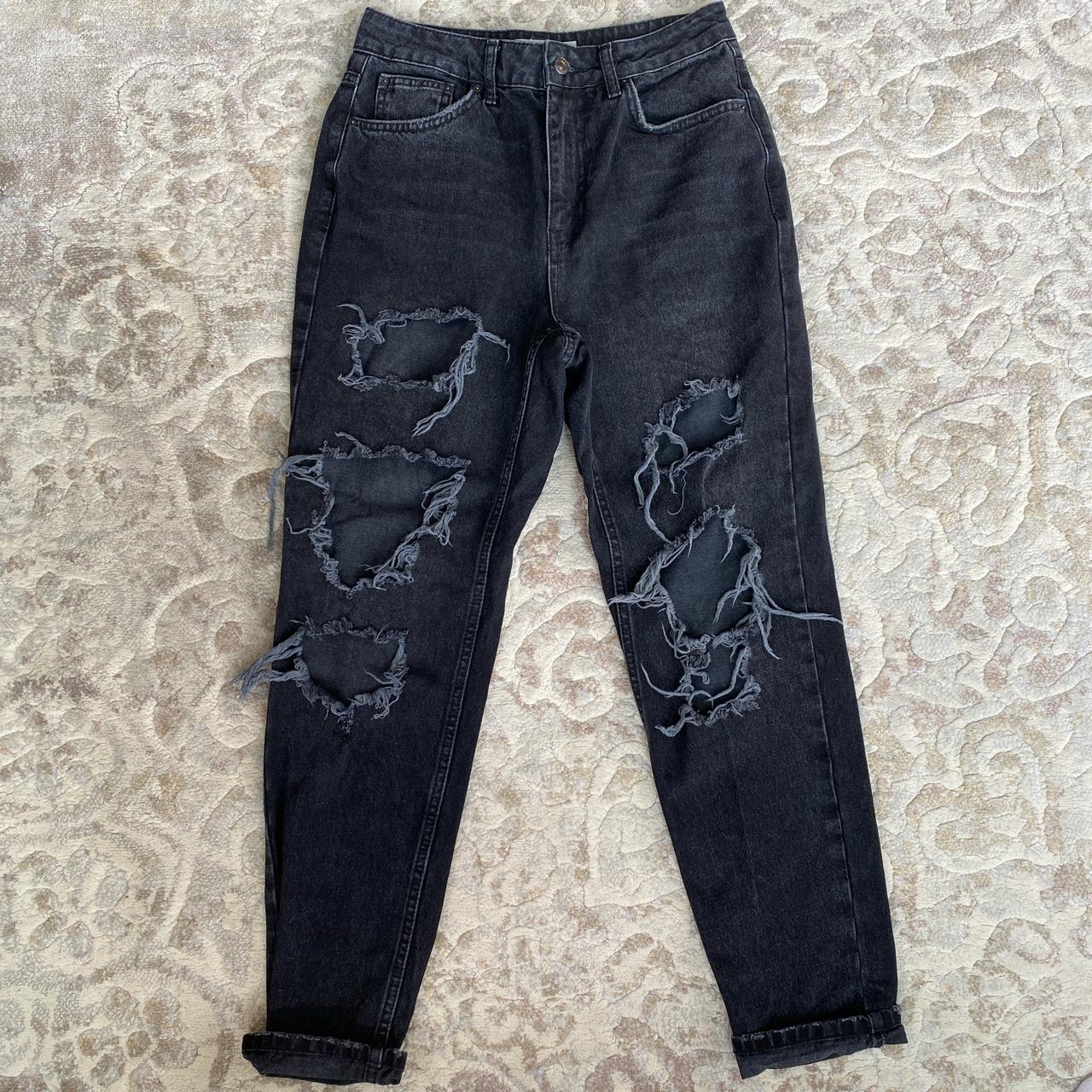 Topshop distressed ripped denim mom jeans Size 28... - Depop