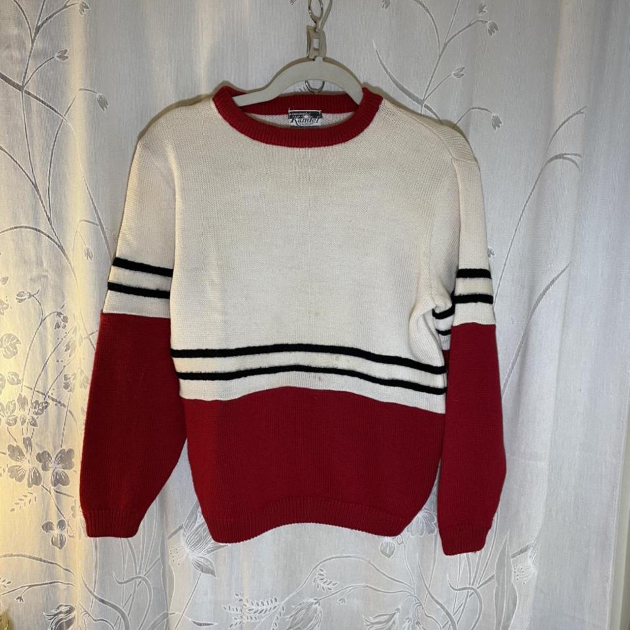 American Vintage Women's Red and Cream Jumper Depop