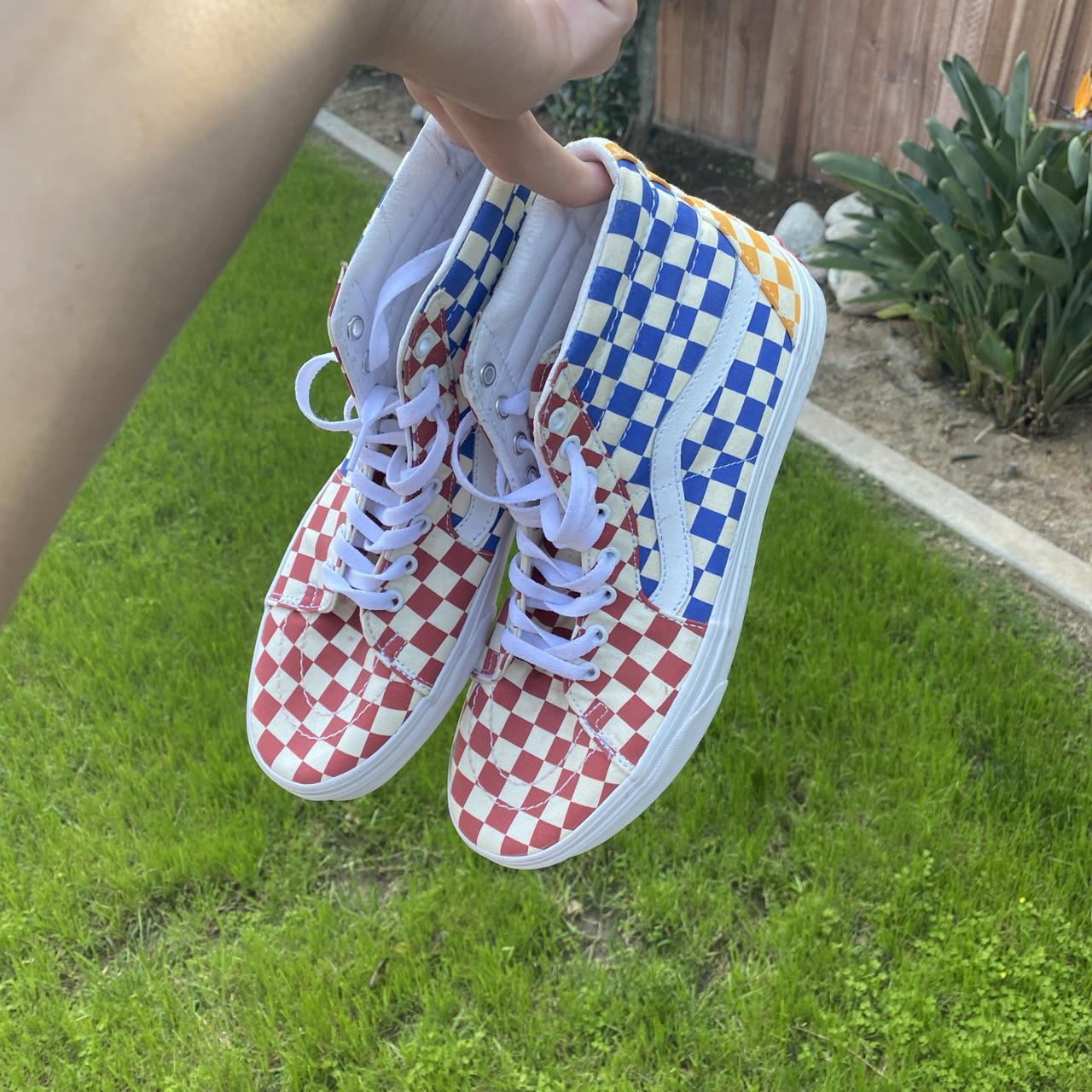 Multi Colored Checkered Vans Sk8 Hi Worn Only One Depop 