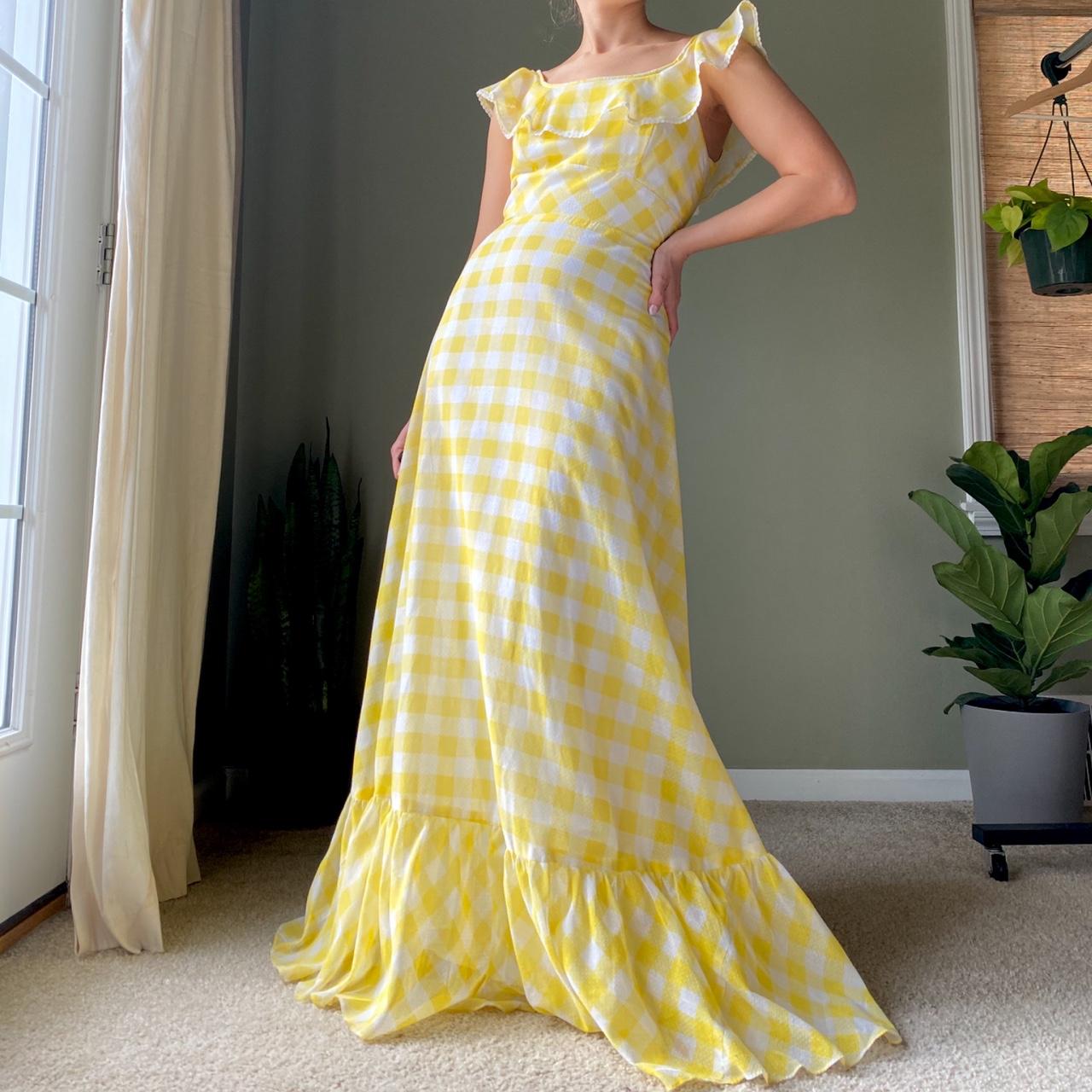 Women's Yellow and White Dress Depop