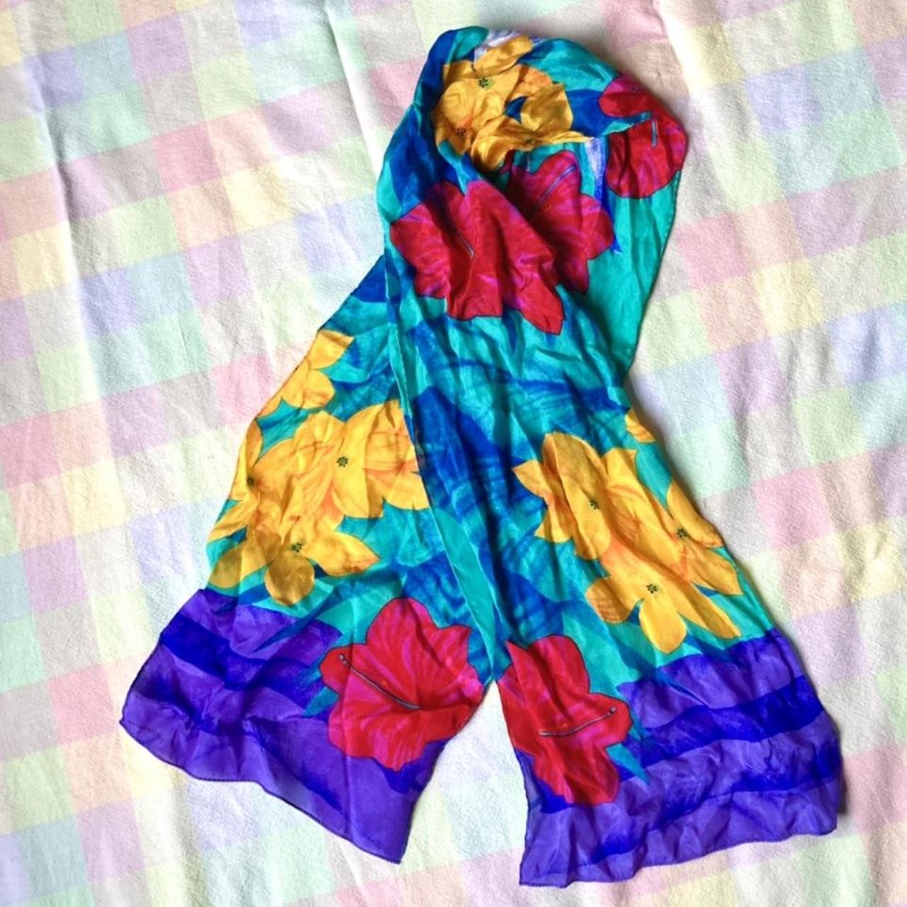 colorful vintage silk scarf 🪁 90s vintage liz | Depop