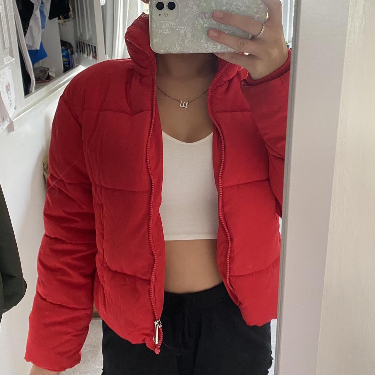RED CROPPED PUFFER JACKET Size XS Bought for £25,... Depop