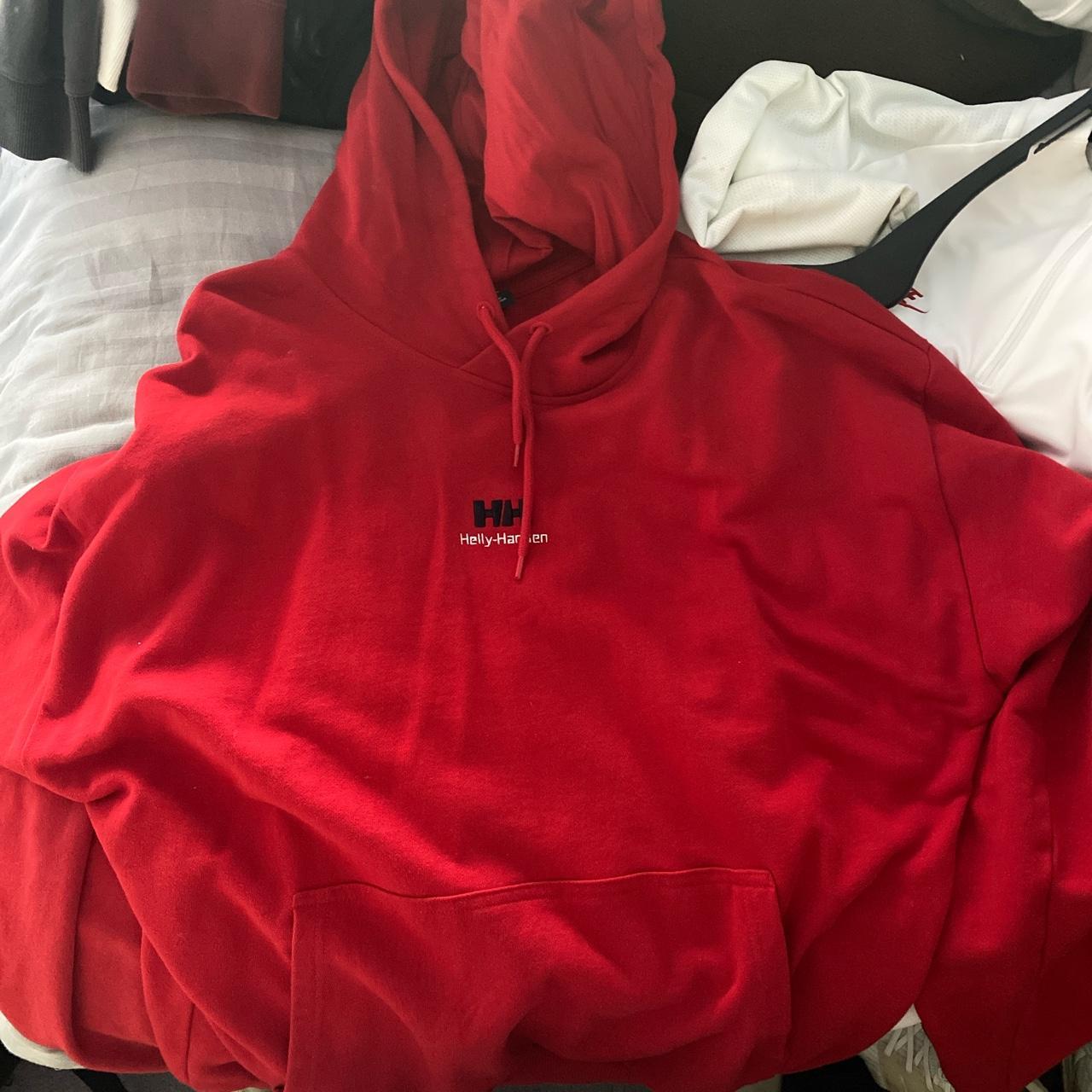 Red Helly Hansen hoodie, Size 2XL. Fits boxy, I wear... - Depop
