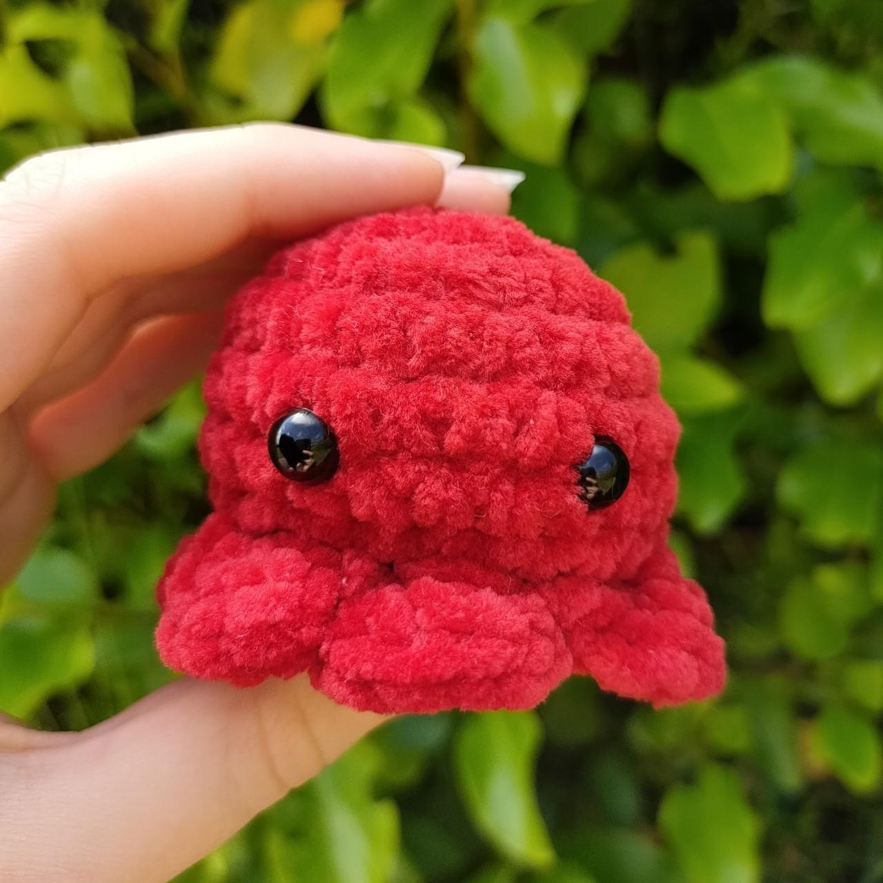 🐙 Crochet Red Plushie Octopus. Approx. 6cm wide and... - Depop