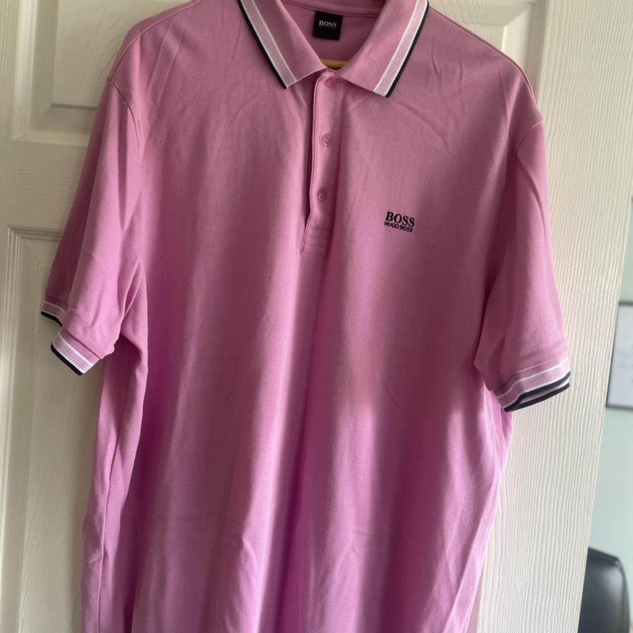 Boss pink polo t-shirt... - Depop