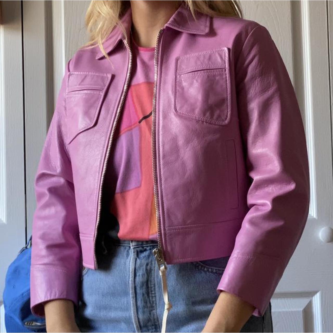 coach pink leather jacket
