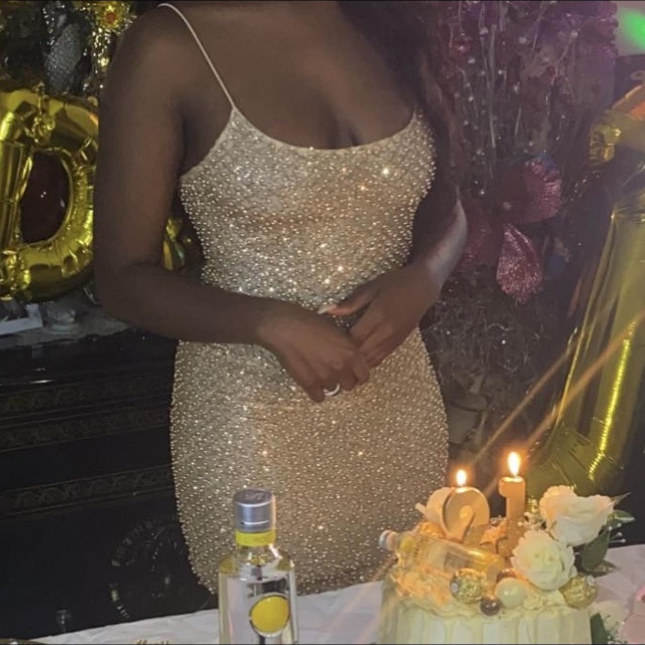 Drop A Glint Embellished Mini Dress in Gold