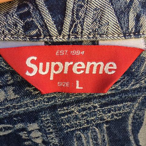 SUPREME DENIM JACKET Supreme 100 dollar bill... - Depop