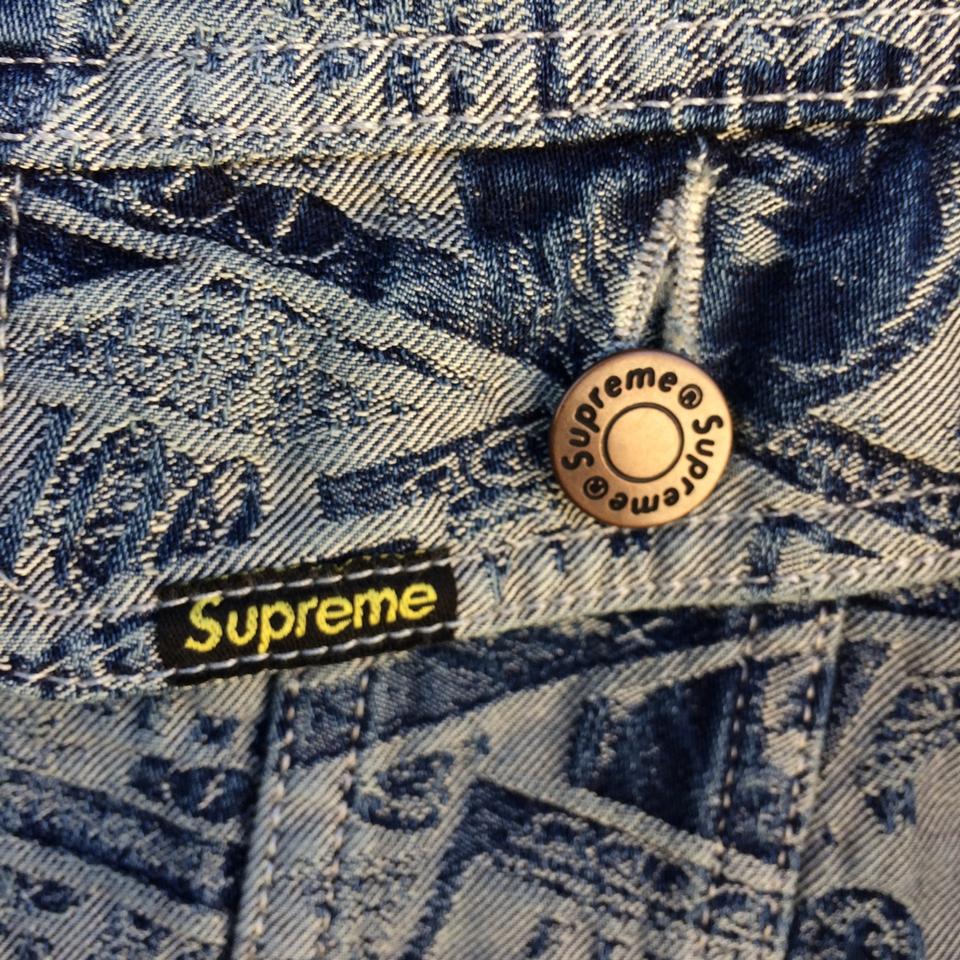 SUPREME DENIM JACKET Supreme 100 dollar bill... - Depop