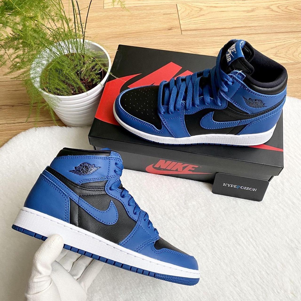 Jordan Women's Blue and Black Trainers | Depop