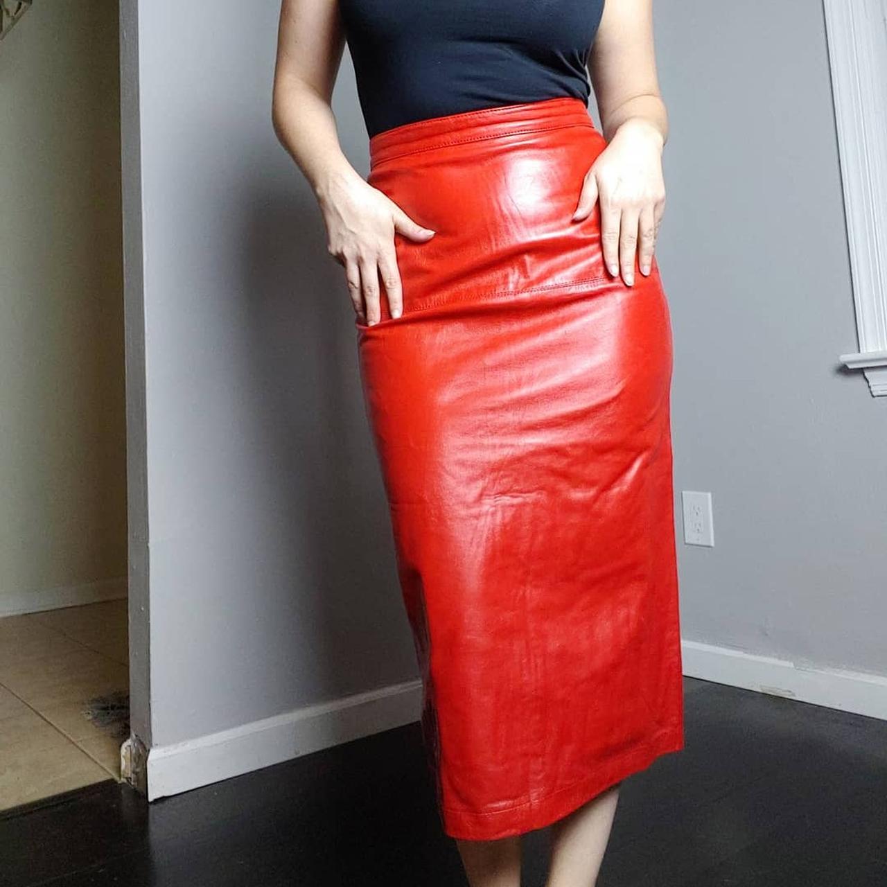 Leathers By Toby lipstick red leather midi Depop