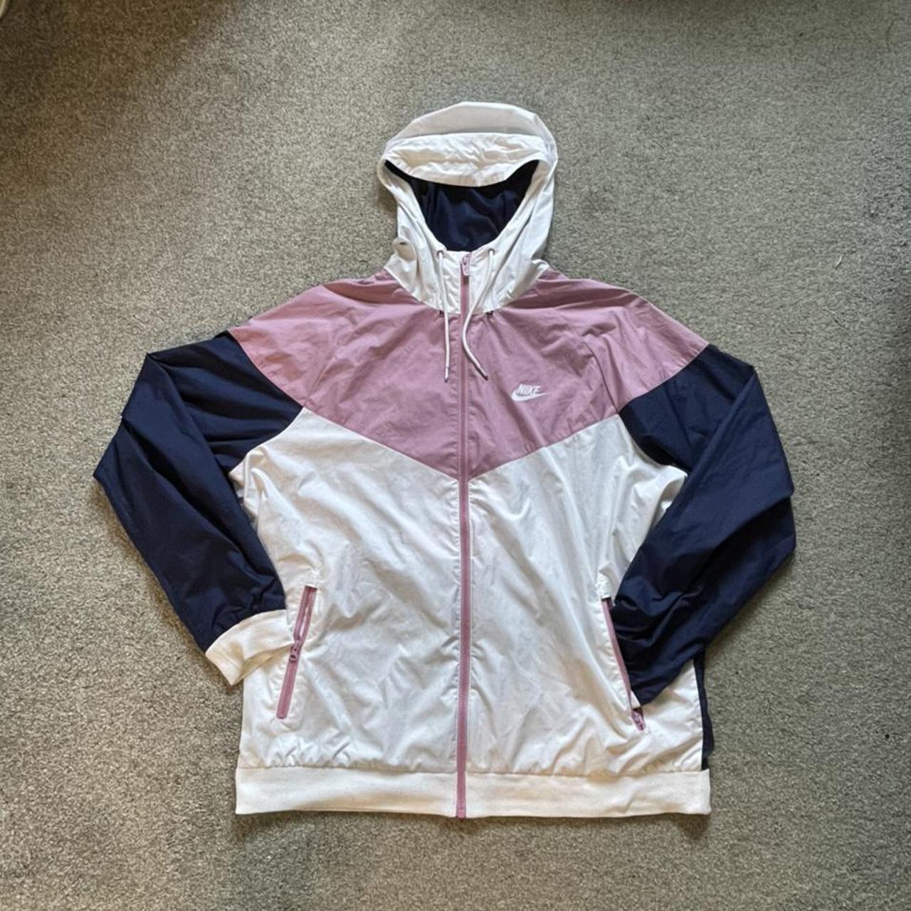pink blue and white nike windbreaker