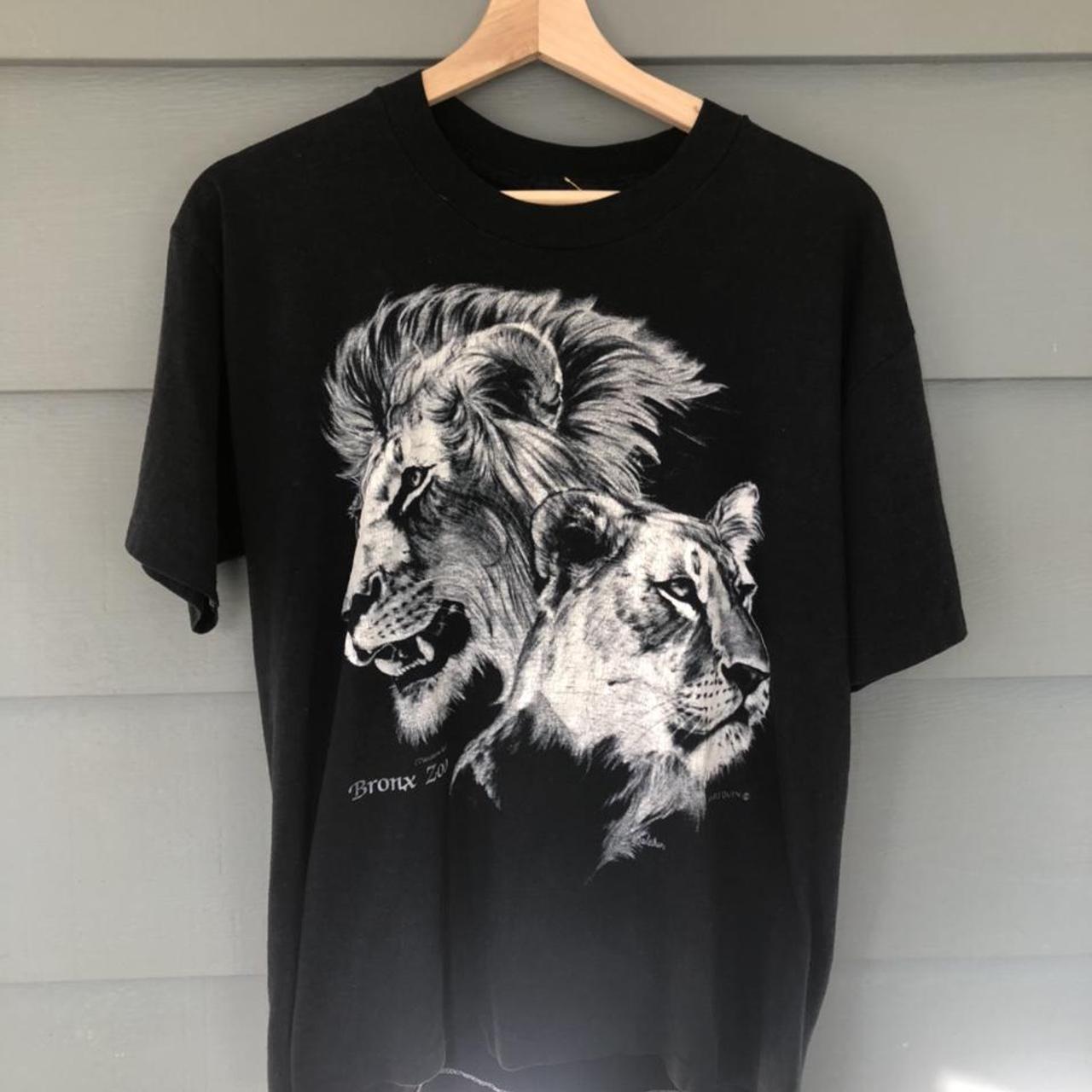 Vintage Bronx New York Zoo Lion T Shirt Black Tee.... - Depop