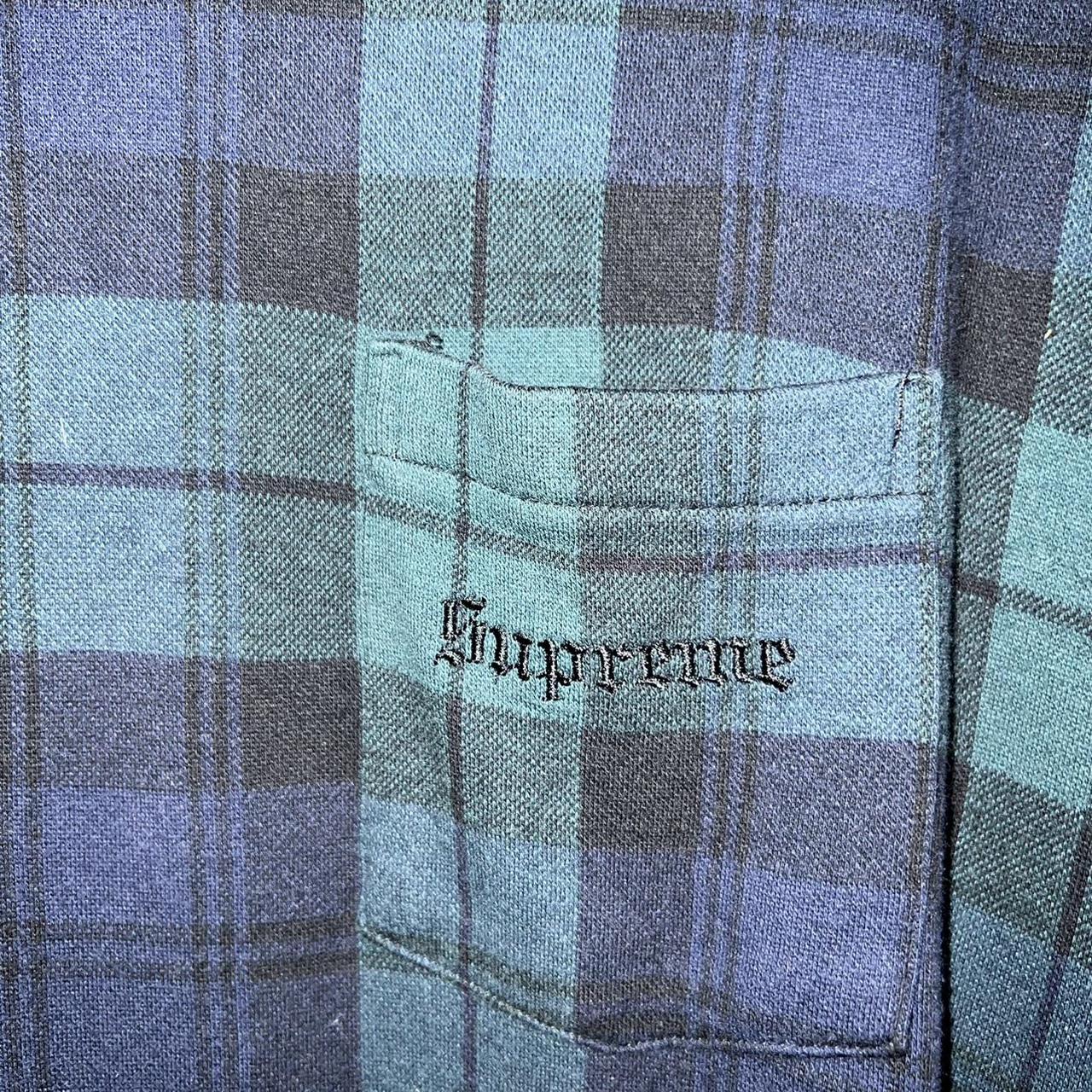 Supreme jacquard tartan plaid pocket tee Navy Size... - Depop