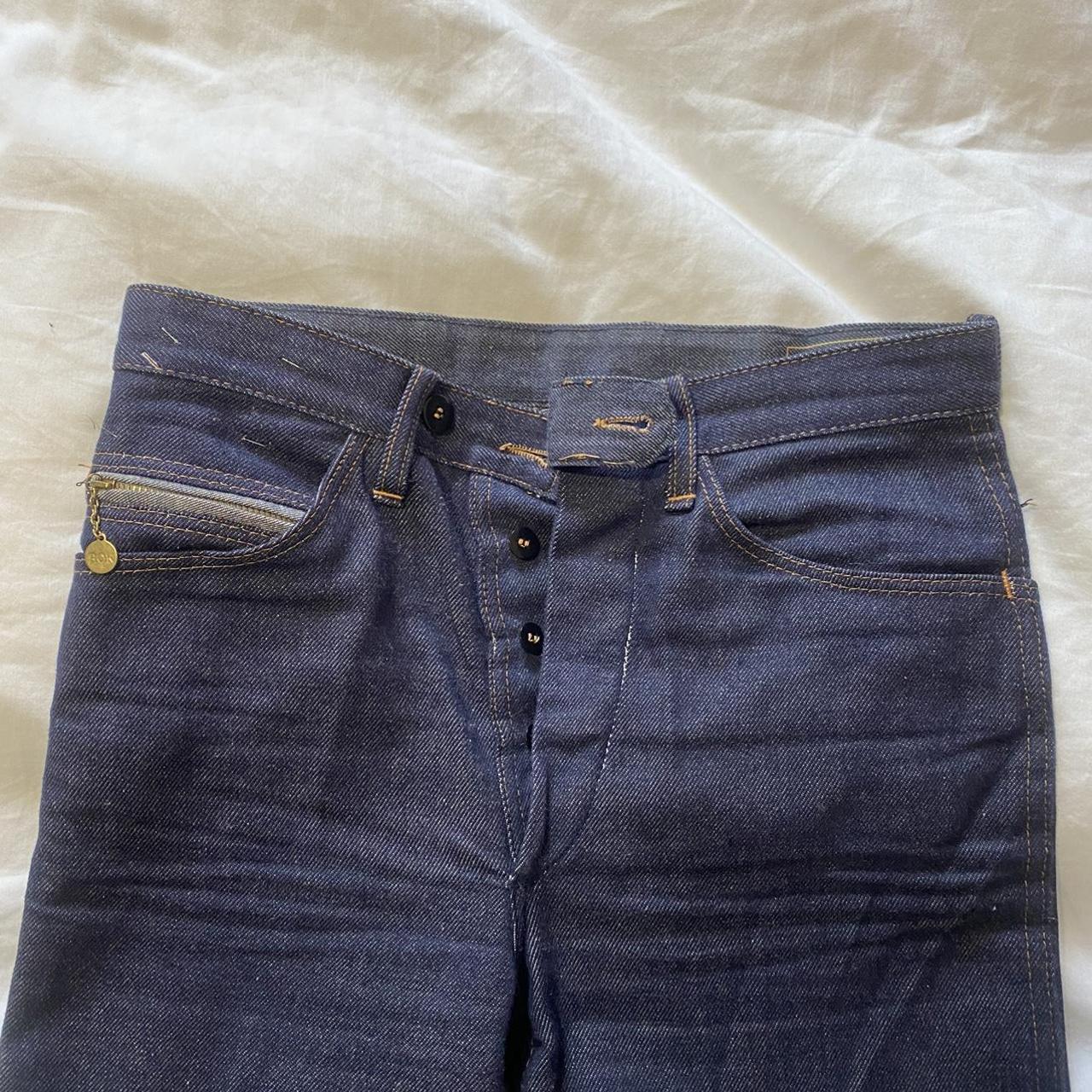 Vintage dark blue denim 1970s style high waisted... Depop