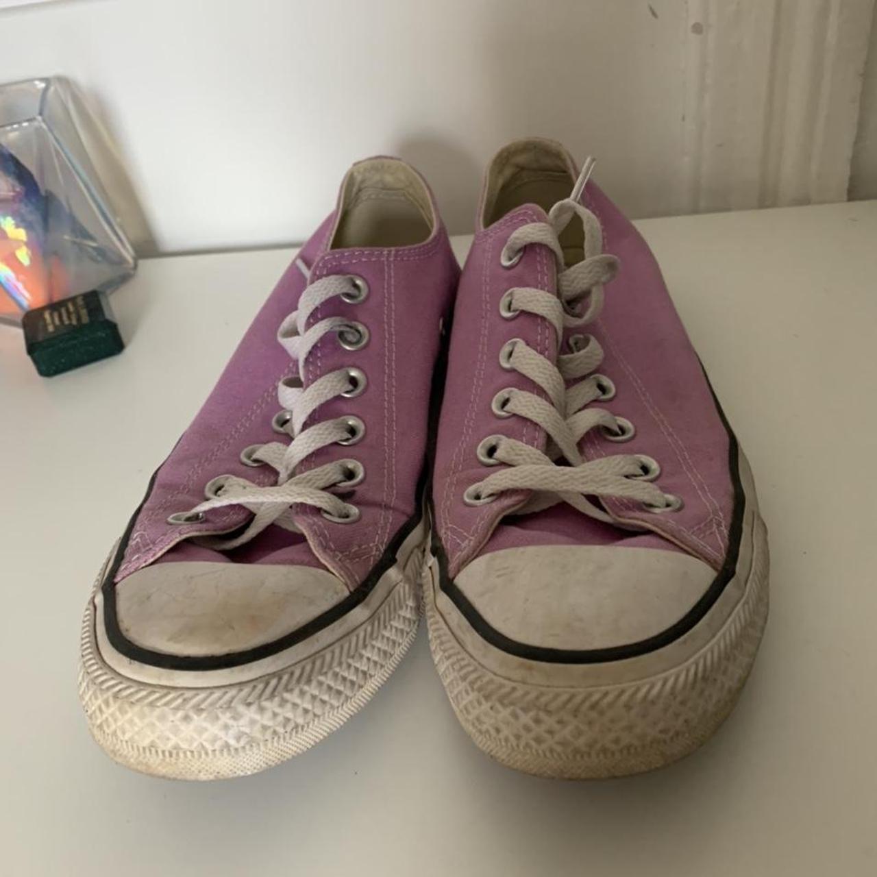 Light purple/pink converse, scuffed soles but still... - Depop