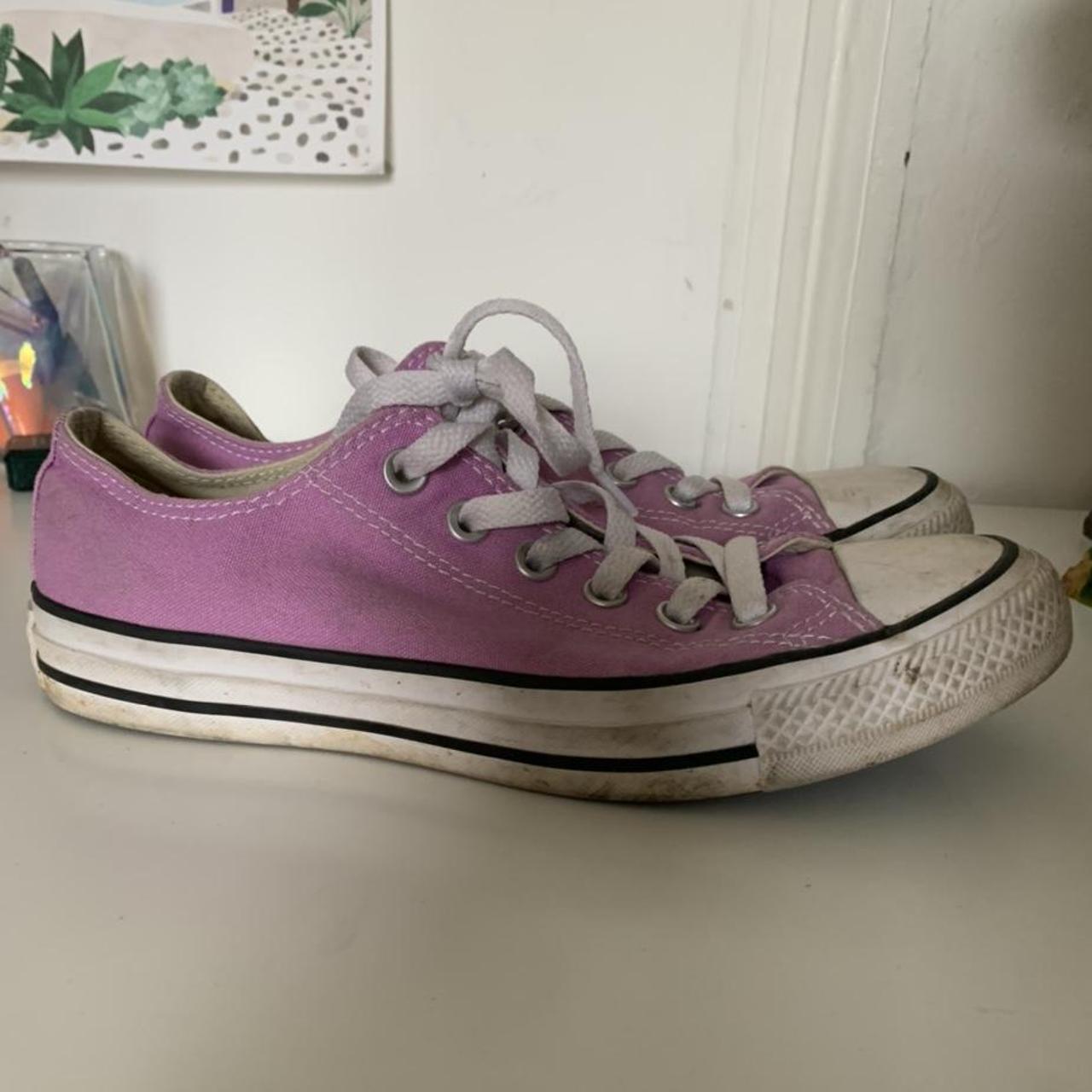 Light purple/pink converse, scuffed soles but still... - Depop