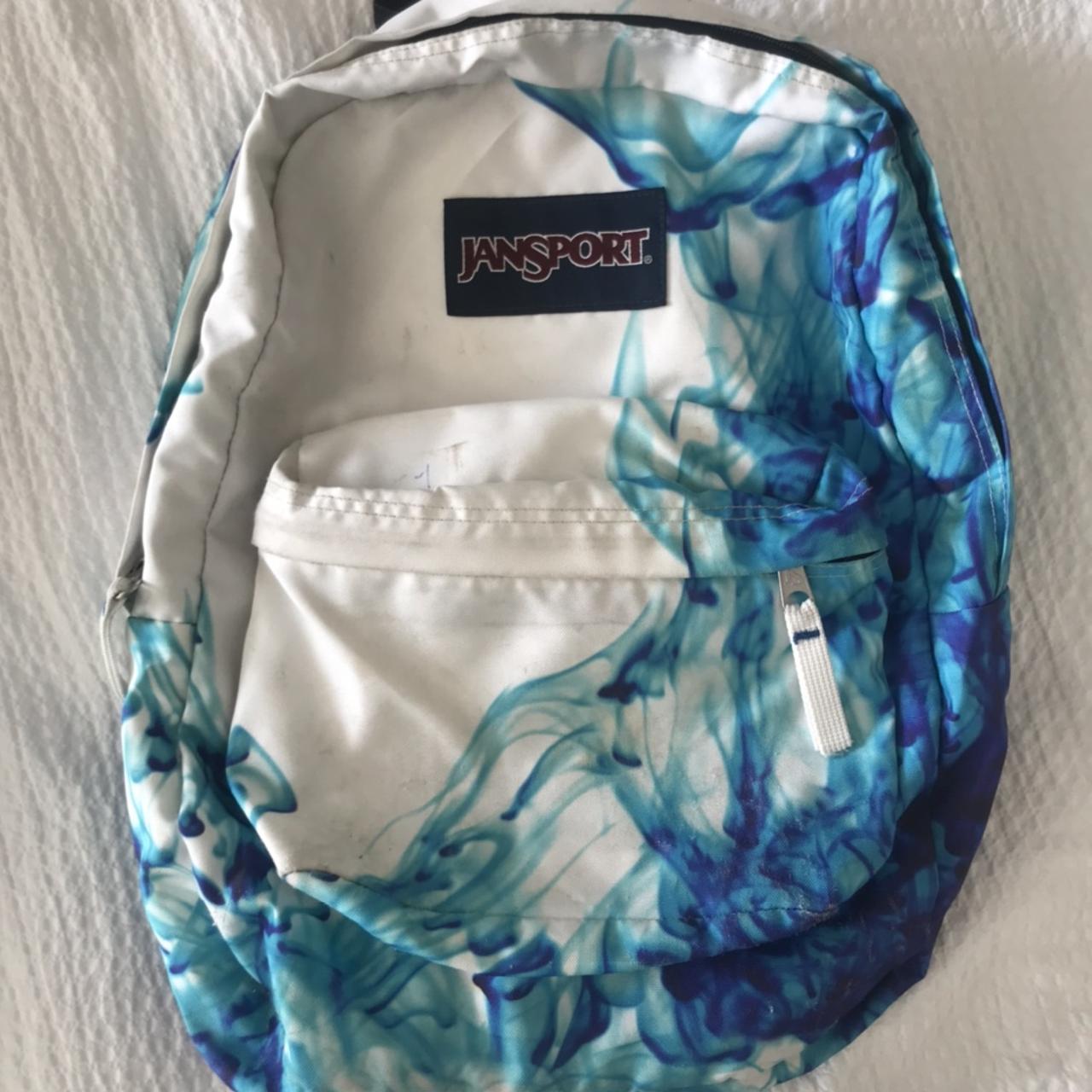 Jansport backpack white with blue smoke colour... Depop