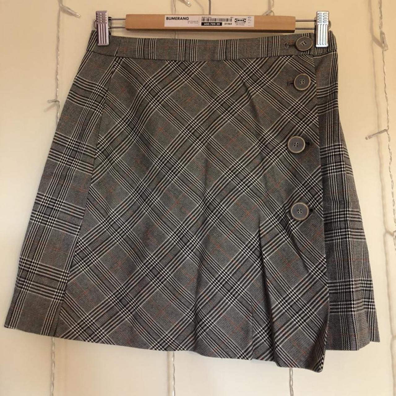 Checkered “wrap” skirt with button detail/ fastening... - Depop