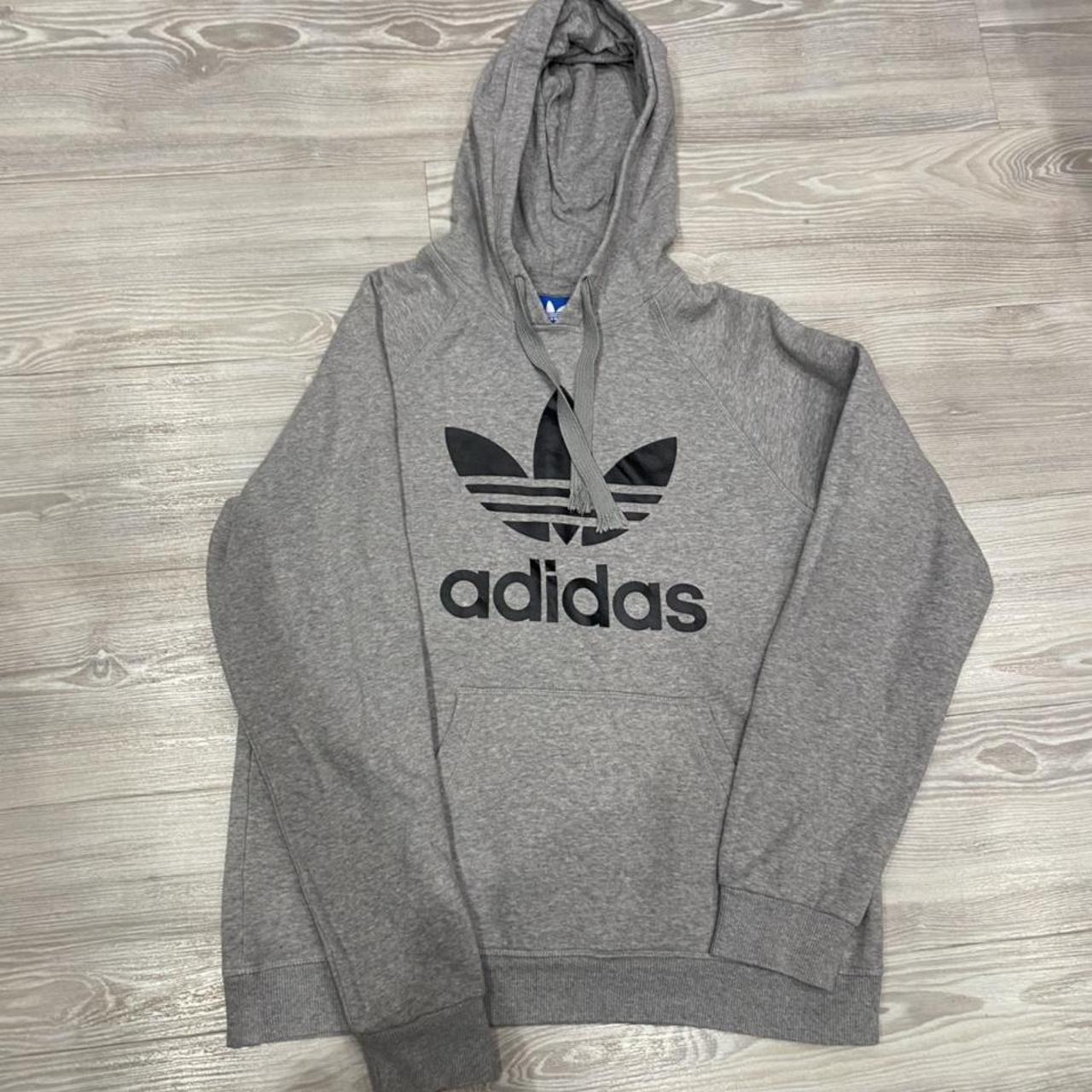 Men’s grey Adidas drawstring logo hoodie Size large... - Depop