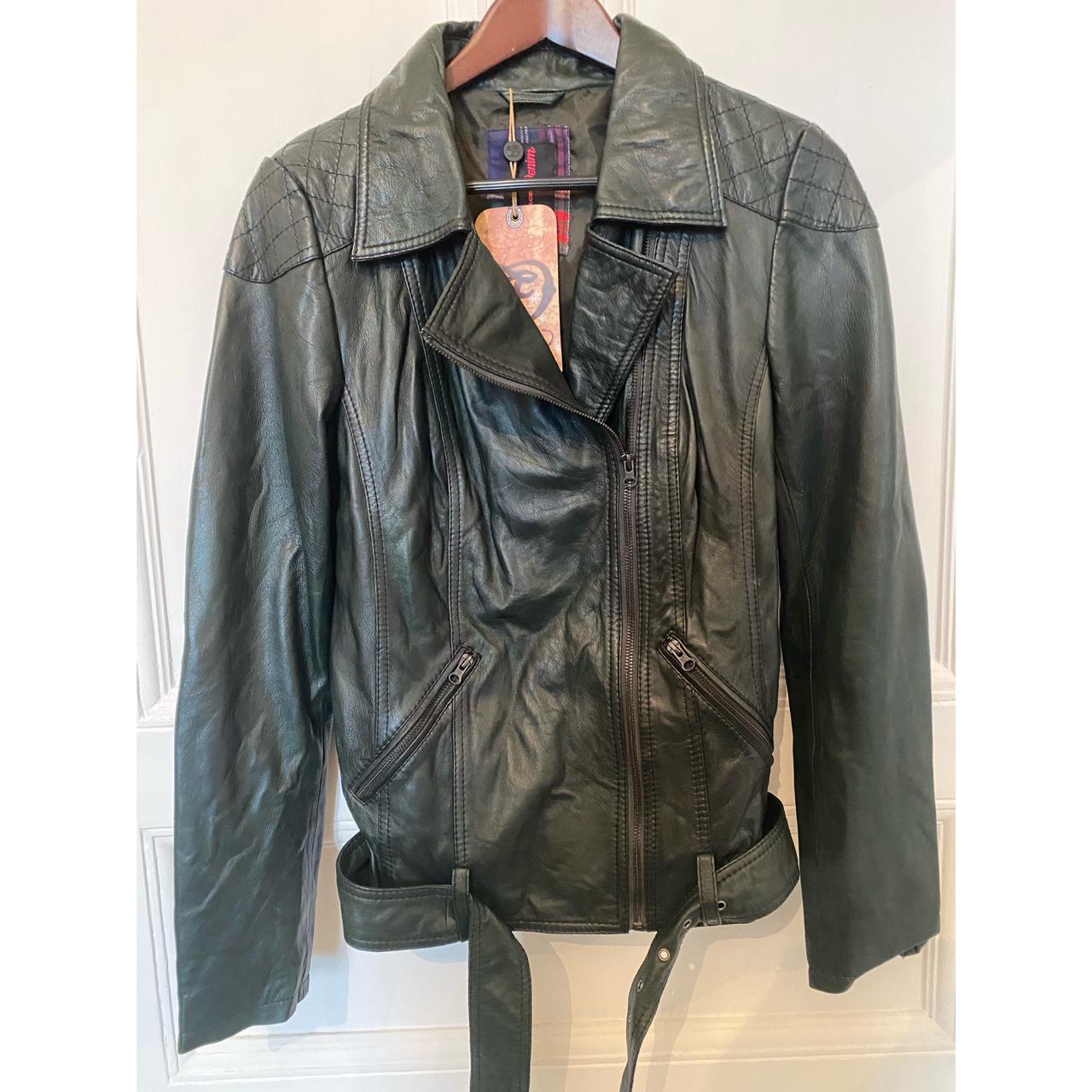 Genuine leather biker jacket Ladies Dark green... - Depop