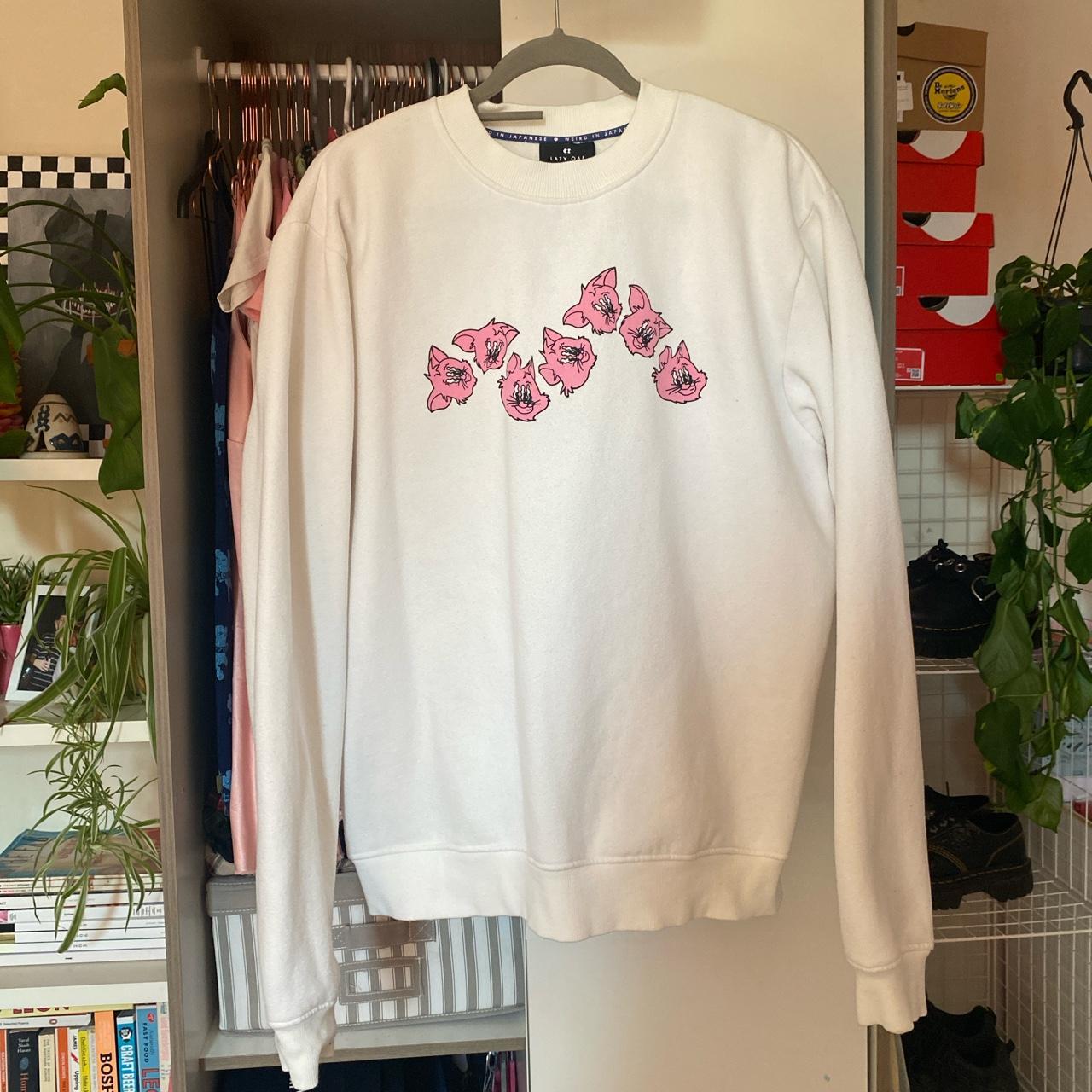 ⭐️ Lazy Oaf wavy cat white jumper ⭐️ Practically Depop