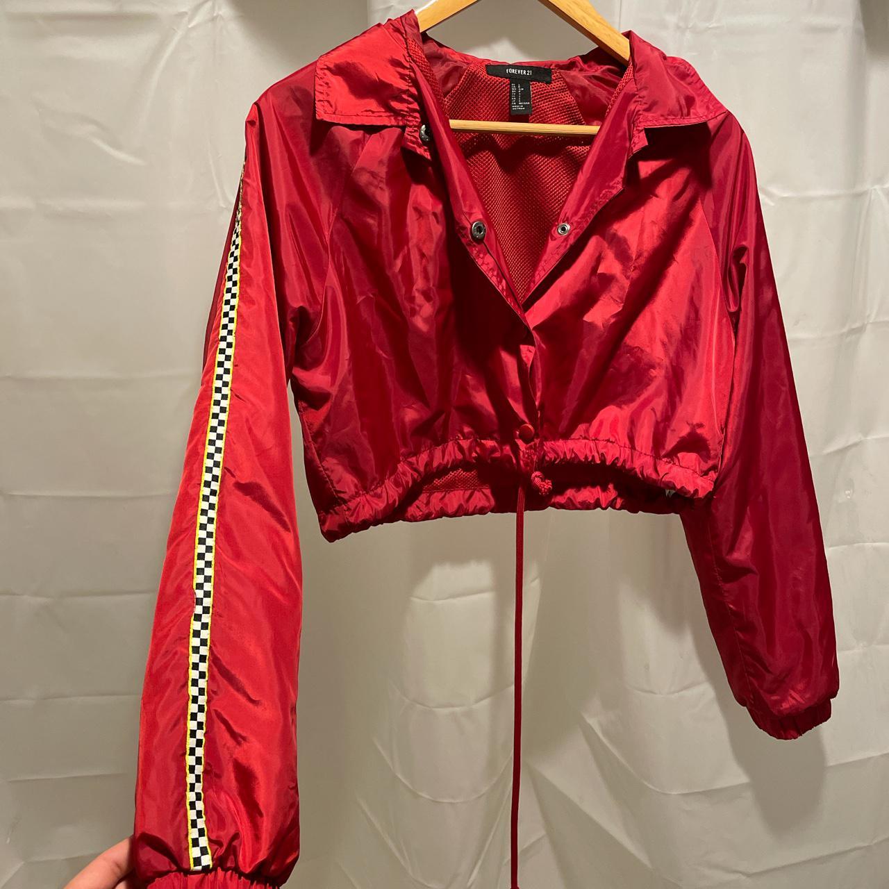 red cropped windbreaker